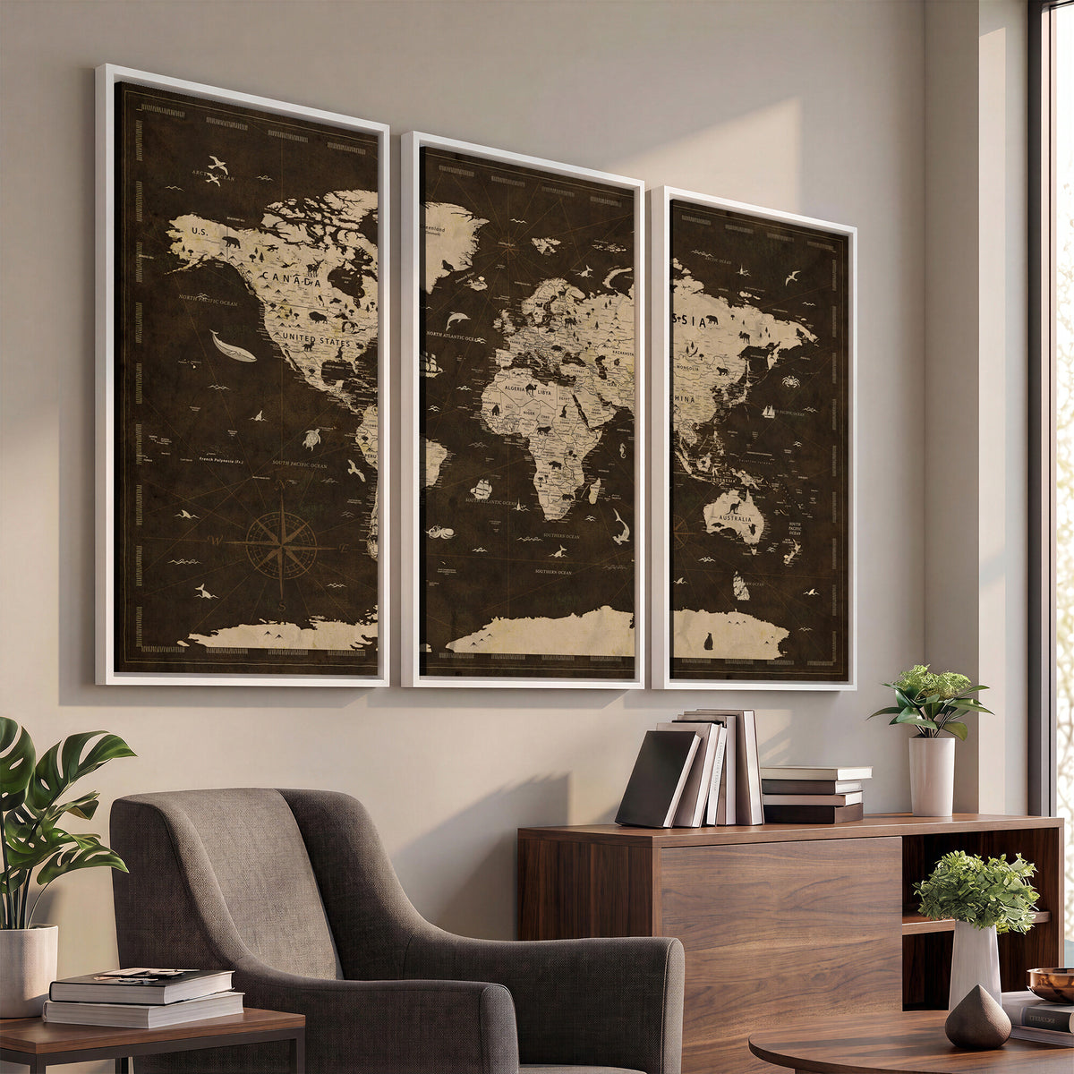 44276398-MGV-CV-36X24 - World Map Wall Art Canvas Print, Modern Decorative Framed Map Artwork Prints for Living Room, Office, Bedroom Wall Decor