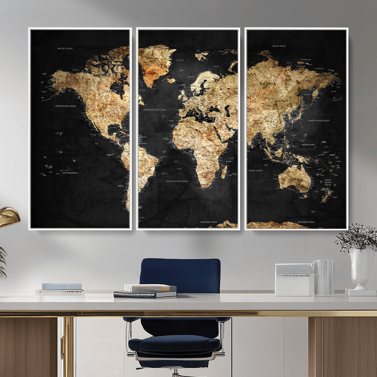 23568589-MGV-CV-36X24 - World Map Wall Art Canvas Print, Modern Decorative Framed Map Artwork Prints for Living Room, Office, Bedroom Wall Decor