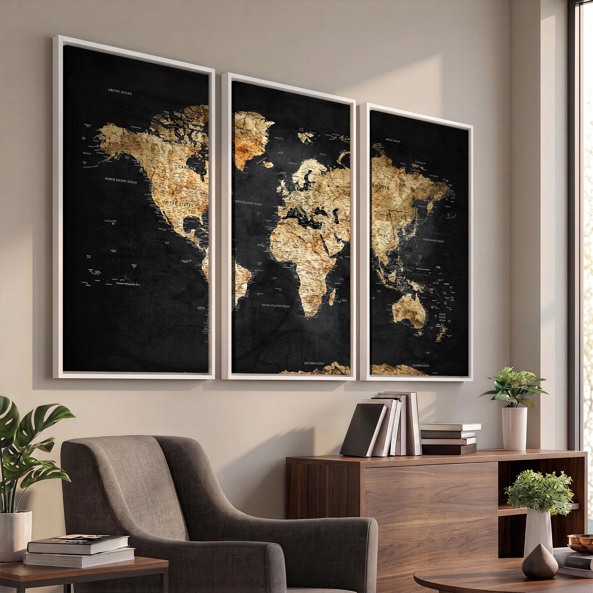 23568589-MGV-CV-36X24 - World Map Wall Art Canvas Print, Modern Decorative Framed Map Artwork Prints for Living Room, Office, Bedroom Wall Decor
