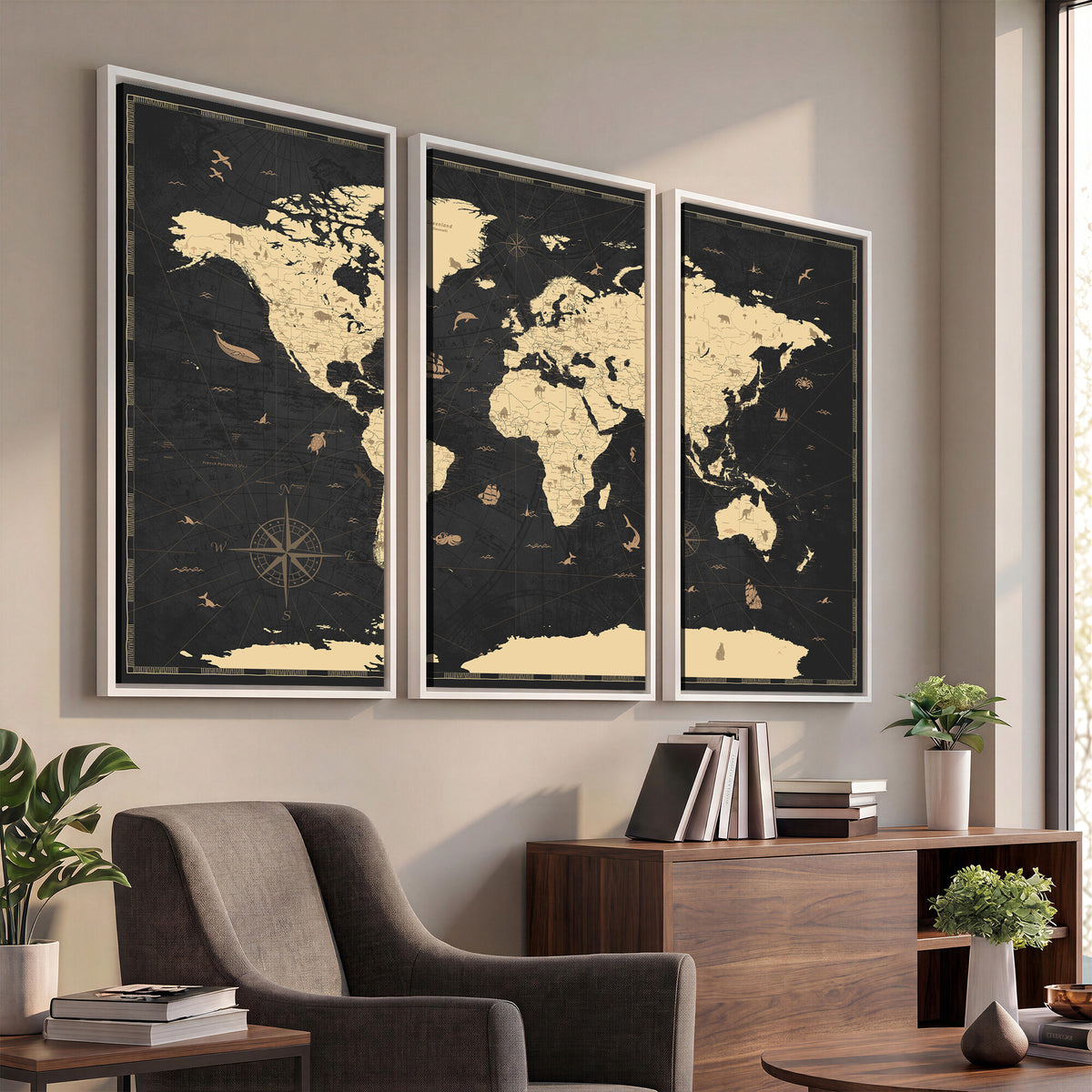 75220264-MGV-CV-36X24 - World Map Wall Art Canvas Print, Modern Decorative Framed Map Artwork Prints for Living Room, Office, Bedroom Wall Decor