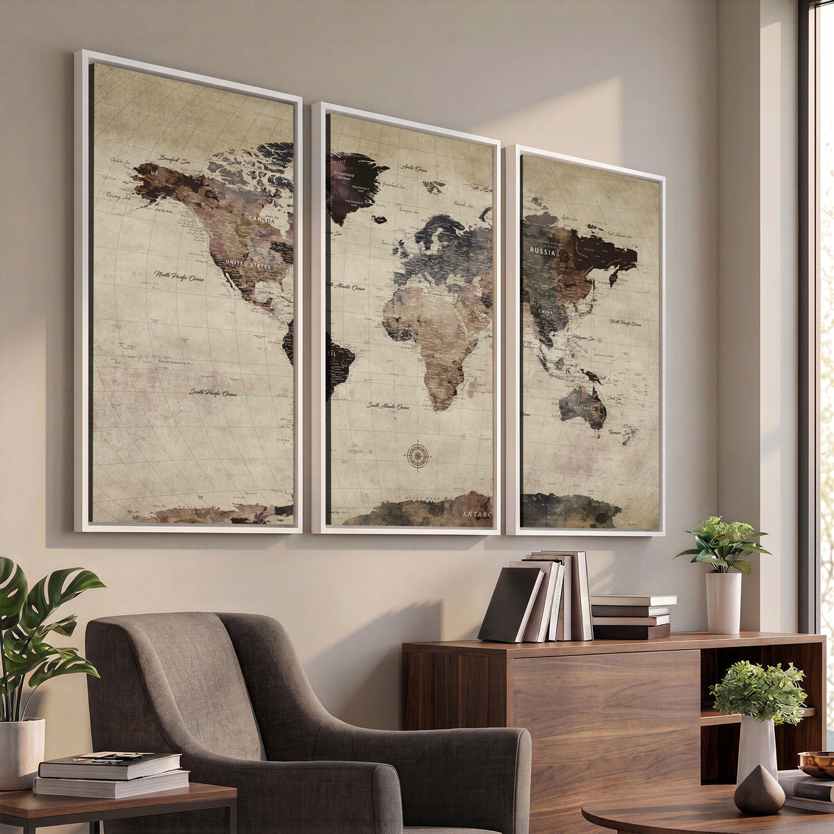 60560672-MGV-CV-36X24 - World Map Wall Art Canvas Print, Modern Decorative Framed Map Artwork Prints for Living Room, Office, Bedroom Wall Decor