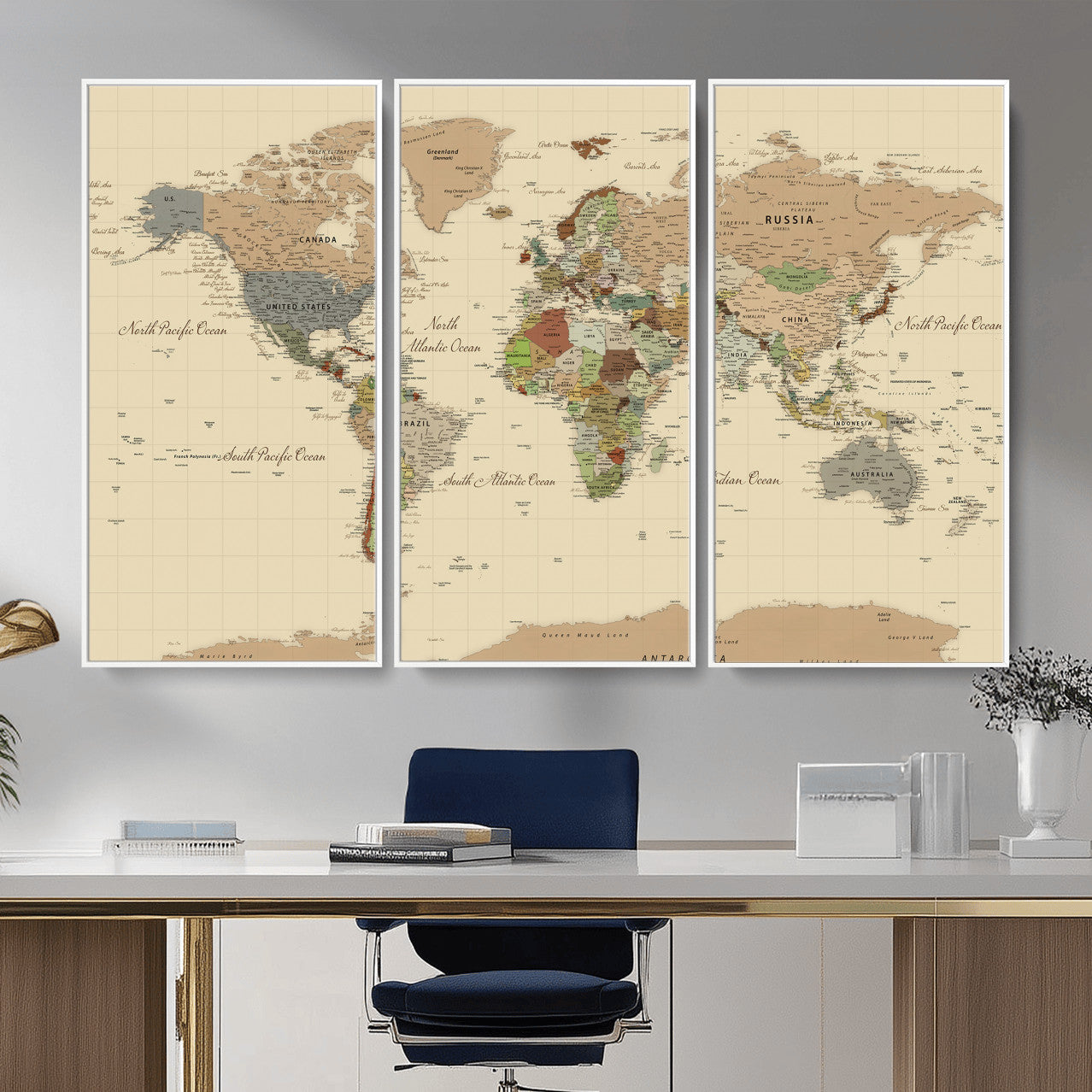 31407854-MGV-CV-36X24 - World Map Wall Art Canvas Print, Modern Decorative Framed Map Artwork Prints for Living Room, Office, Bedroom Wall Decor