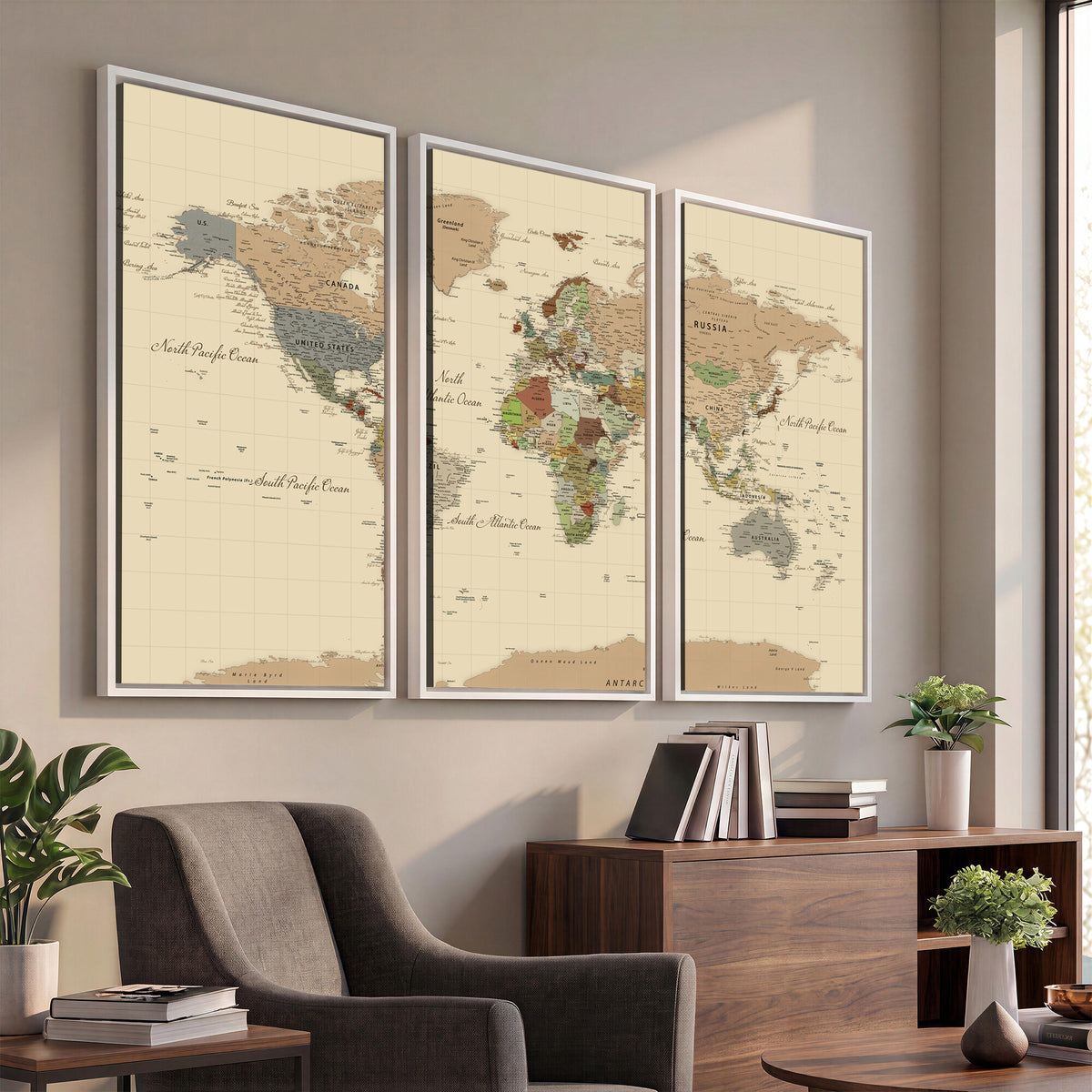 31407854-MGV-CV-36X24 - World Map Wall Art Canvas Print, Modern Decorative Framed Map Artwork Prints for Living Room, Office, Bedroom Wall Decor
