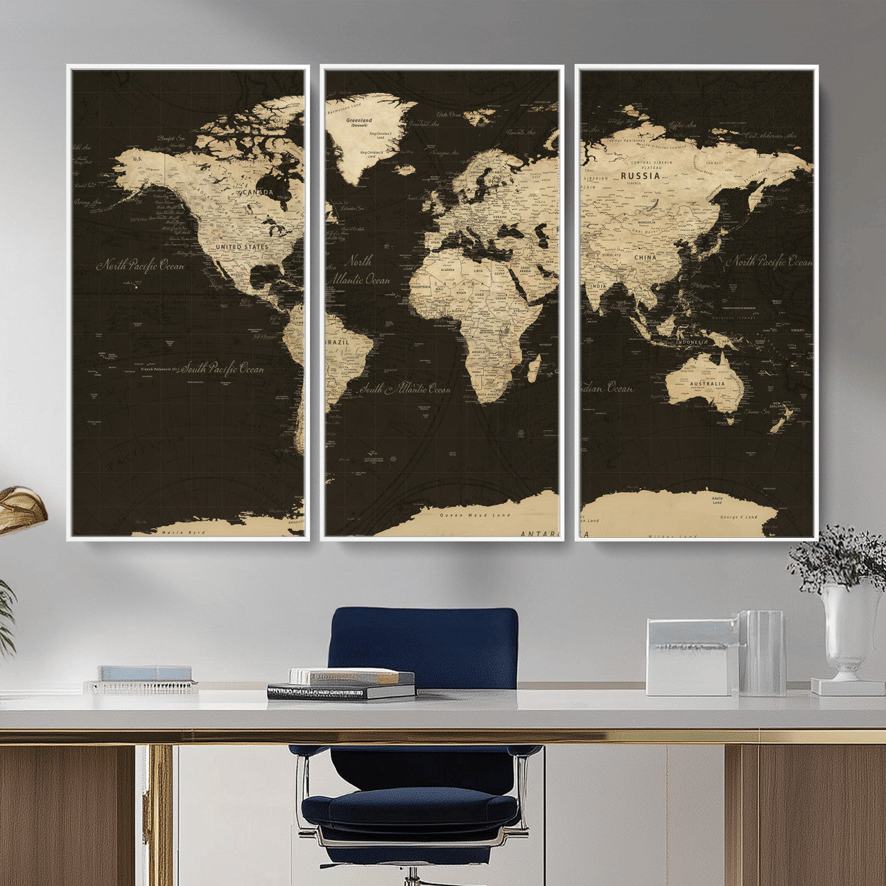 89024244-MGV-CV-36X24 - World Map Wall Art Canvas Print, Modern Decorative Framed Map Artwork Prints for Living Room, Office, Bedroom Wall Decor