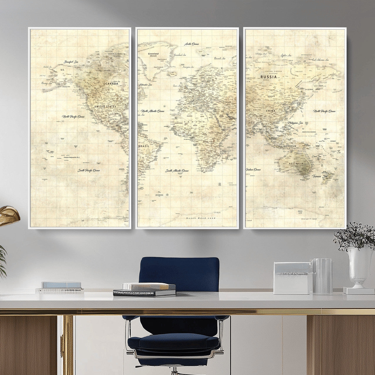 17101439-MGV-CV-36X24 - World Map Wall Art Canvas Print, Modern Decorative Framed Map Artwork Prints for Living Room, Office, Bedroom Wall Decor