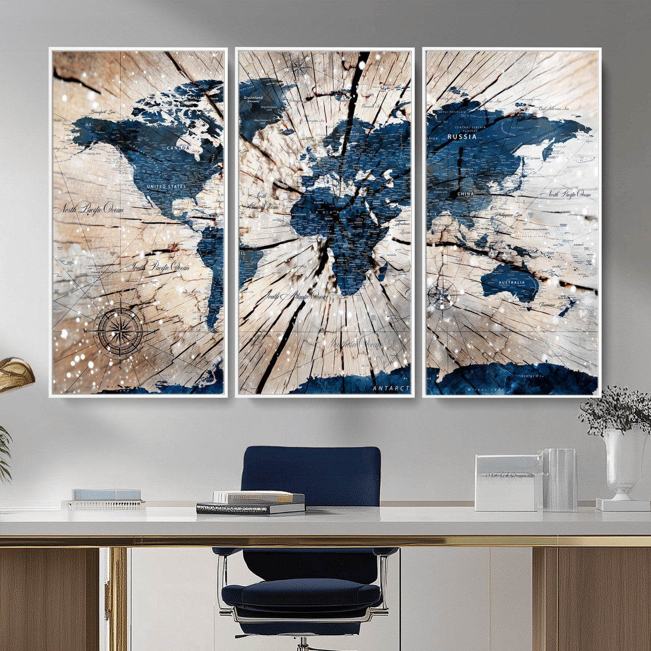19478704-MGV-CV-36X24 - World Map Wall Art Canvas Print, Modern Decorative Framed Map Artwork Prints for Living Room, Office, Bedroom Wall Decor