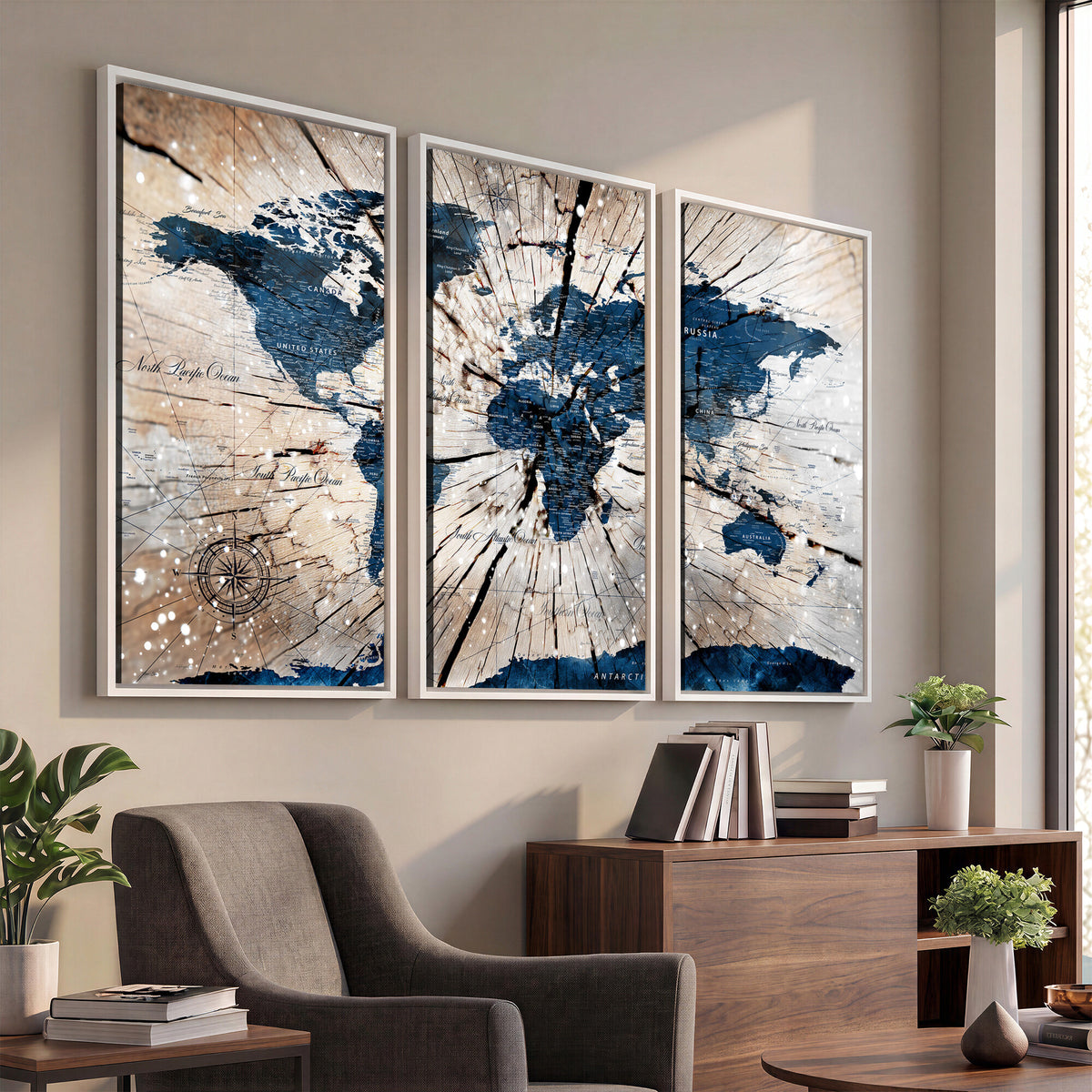 19478704-MGV-CV-36X24 - World Map Wall Art Canvas Print, Modern Decorative Framed Map Artwork Prints for Living Room, Office, Bedroom Wall Decor