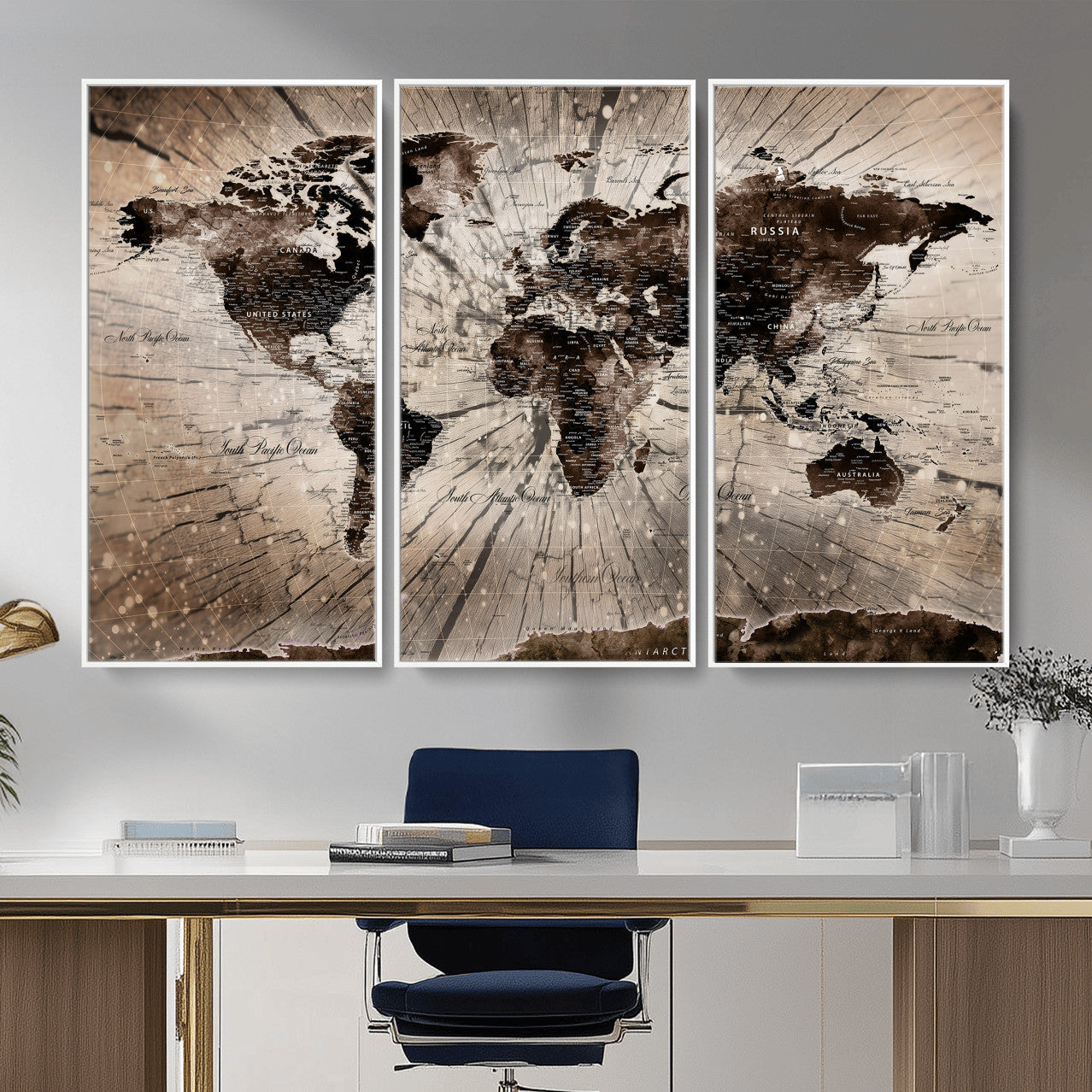 94623295-MGV-CV-36X24 - World Map Wall Art Canvas Print, Modern Decorative Framed Map Artwork Prints for Living Room, Office, Bedroom Wall Decor