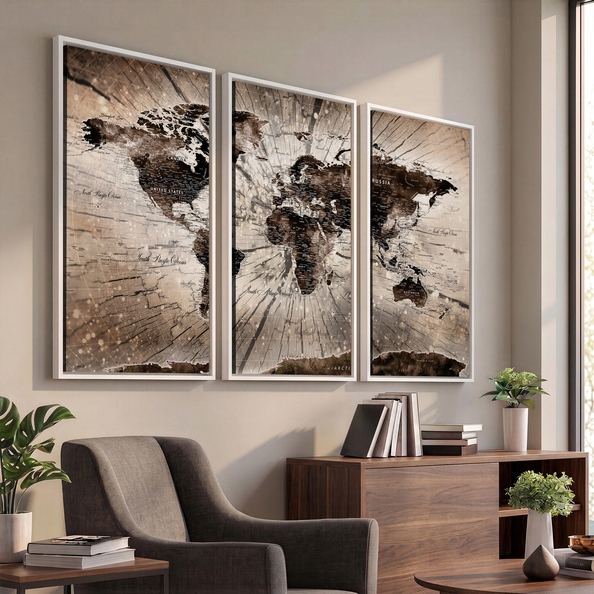 94623295-MGV-CV-36X24 - World Map Wall Art Canvas Print, Modern Decorative Framed Map Artwork Prints for Living Room, Office, Bedroom Wall Decor