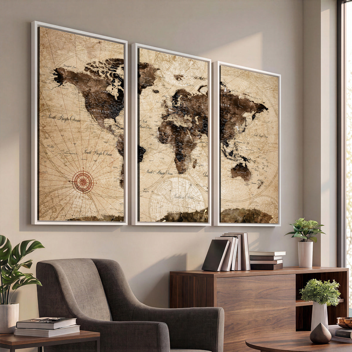 47657418-MGV-CV-36X24 - World Map Wall Art Canvas Print, Modern Decorative Framed Map Artwork Prints for Living Room, Office, Bedroom Wall Decor