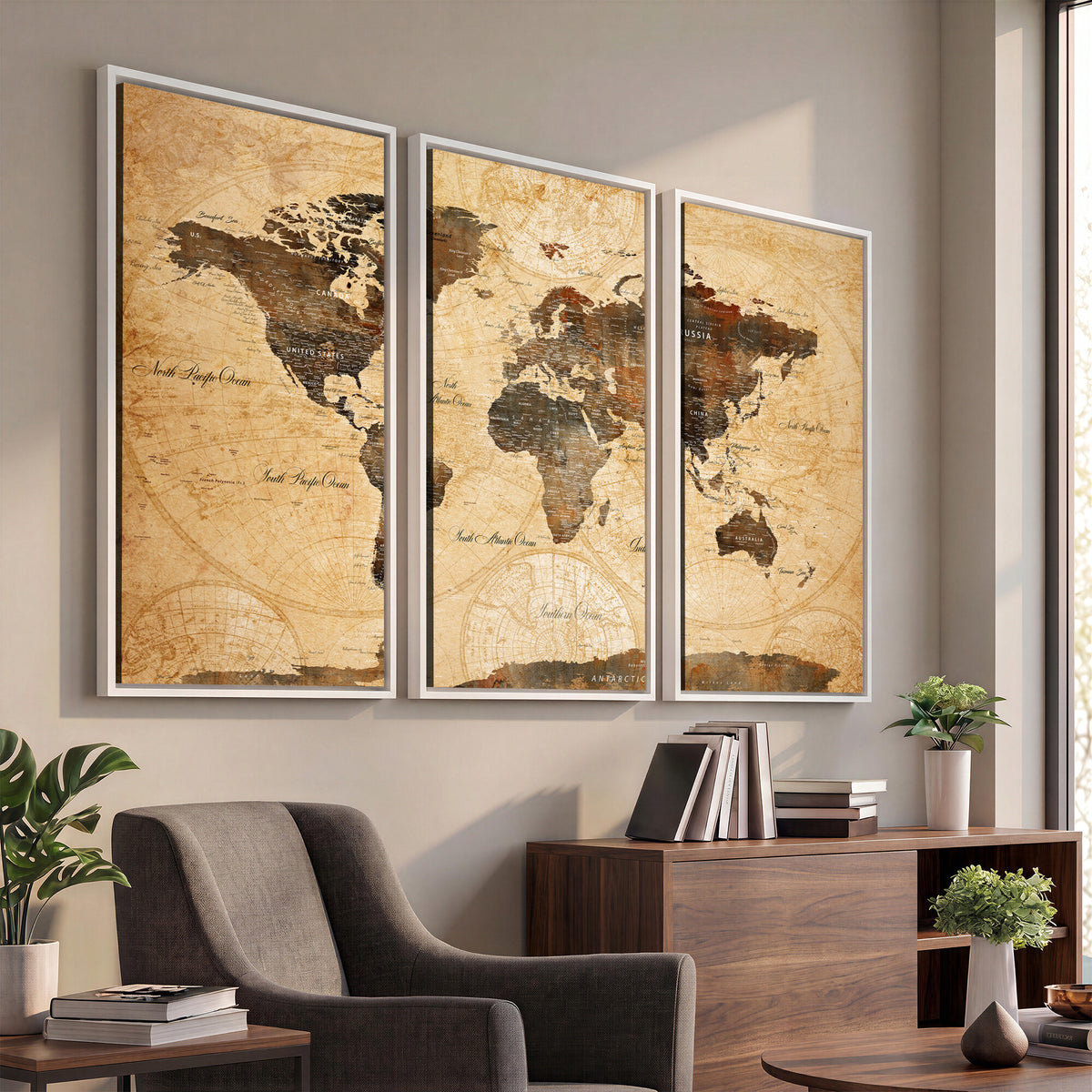 63156625-MGV-CV-36X24 - World Map Wall Art Canvas Print, Modern Decorative Framed Map Artwork Prints for Living Room, Office, Bedroom Wall Decor