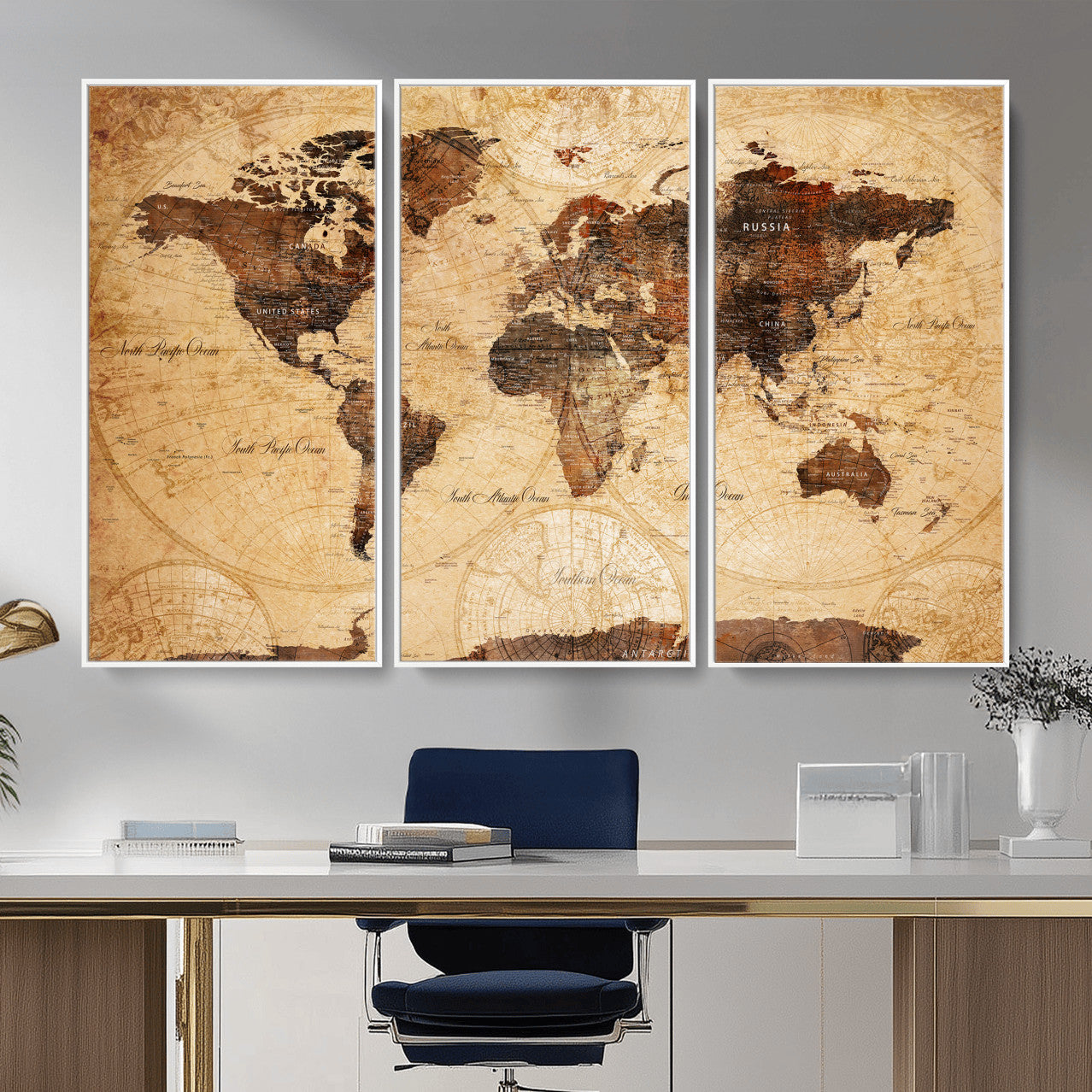 40760475-MGV-CV-36X24 - World Map Wall Art Canvas Print, Modern Decorative Framed Map Artwork Prints for Living Room, Office, Bedroom Wall Decor
