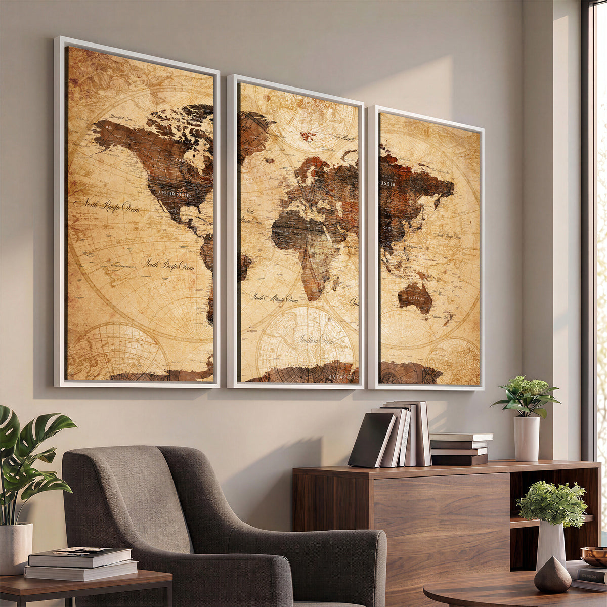 40760475-MGV-CV-36X24 - World Map Wall Art Canvas Print, Modern Decorative Framed Map Artwork Prints for Living Room, Office, Bedroom Wall Decor