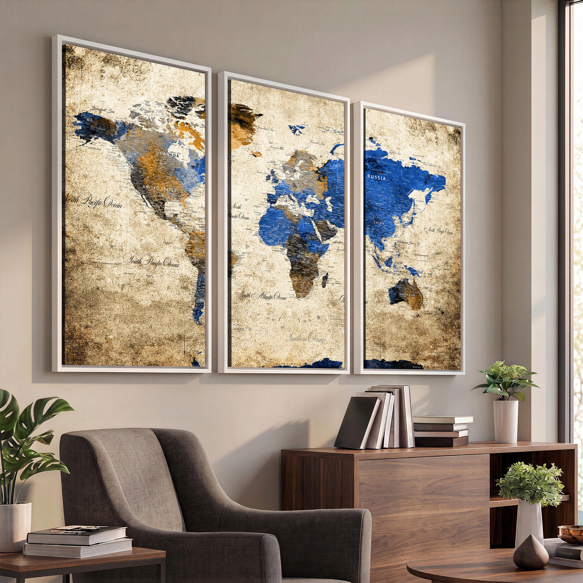 27314341-MGV-CV-36X24 - World Map Wall Art Canvas Print, Modern Decorative Framed Map Artwork Prints for Living Room, Office, Bedroom Wall Decor