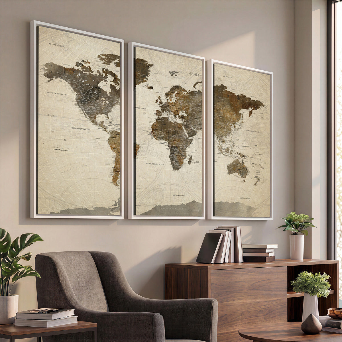 49623468-MGV-CV-36X24 - World Map Wall Art Canvas Print, Modern Decorative Framed Map Artwork Prints for Living Room, Office, Bedroom Wall Decor