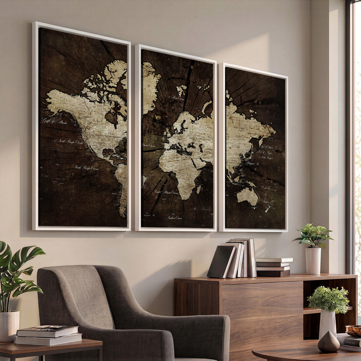 40991509-MGV-CV-36X24 - World Map Wall Art Canvas Print, Modern Decorative Framed Map Artwork Prints for Living Room, Office, Bedroom Wall Decor
