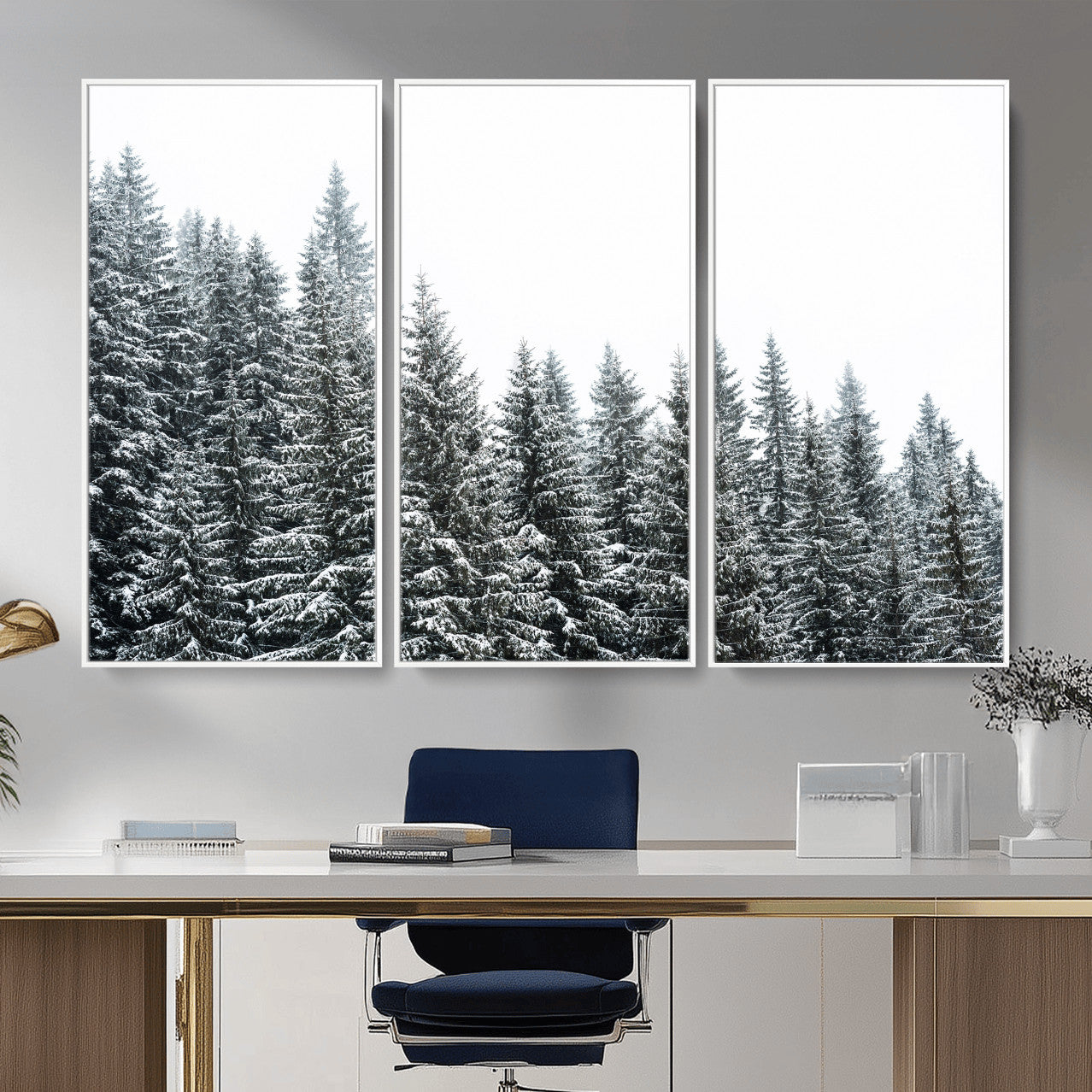 69566941-MGV-CV-36X24 - Misty Mountain Forest Canvas Print, Foggy Pine Trees Nature Wall Art, Framed Canvas Ready to Hang