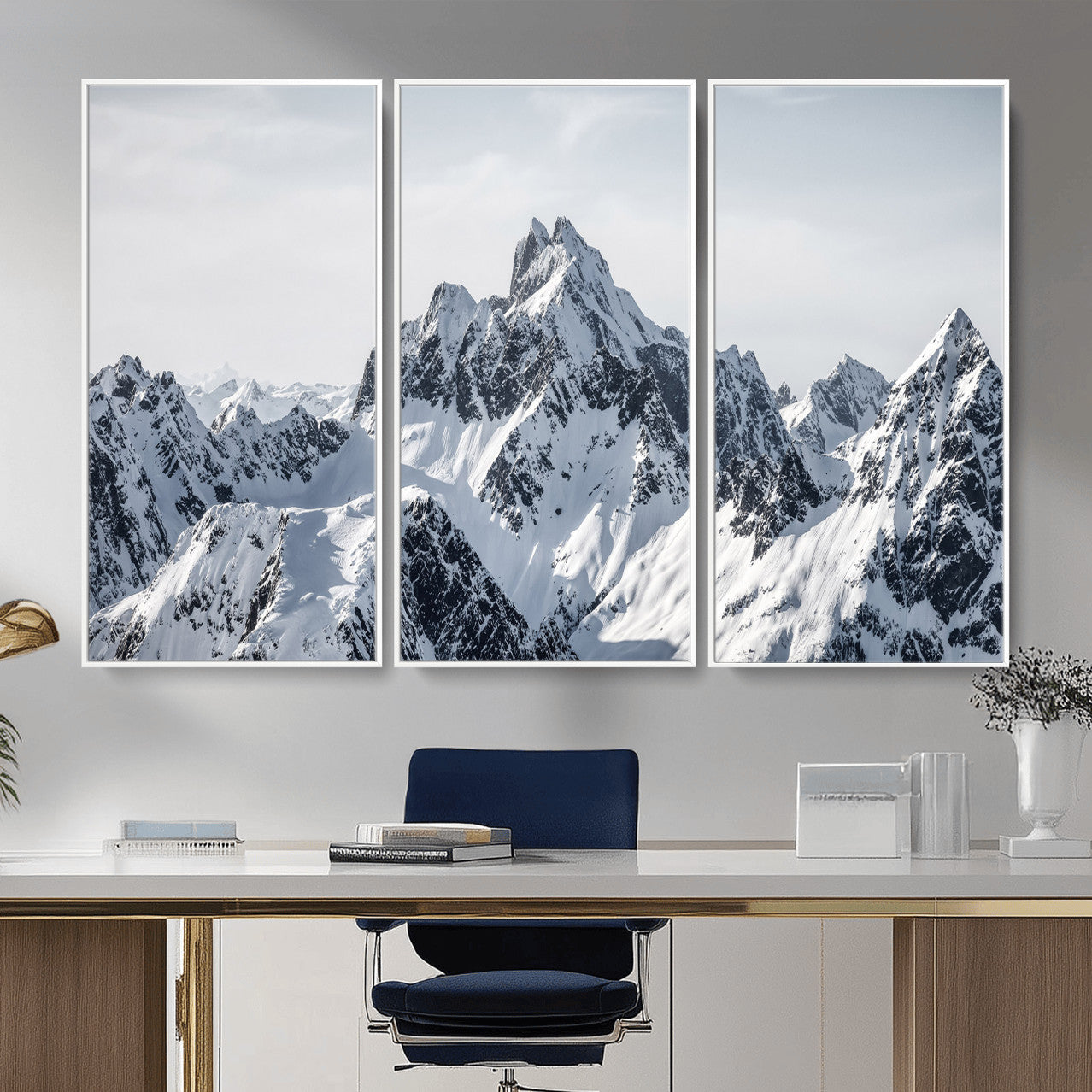 33126265-MGV-CV-36X24 - Snowy Mountain Range Canvas Print, Alpine Peaks Landscape Wall Art, Framed Canvas Ready to Hang