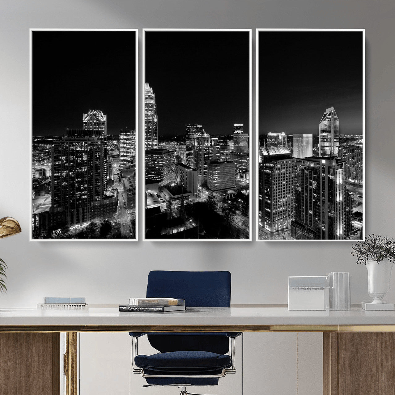 68329345-MGV-CV-36X24 - Atlanta Skyline Wall Art Canvas Print, Atlanta Downtown Night Cityscape Print for Modern Urban Wall Decor
