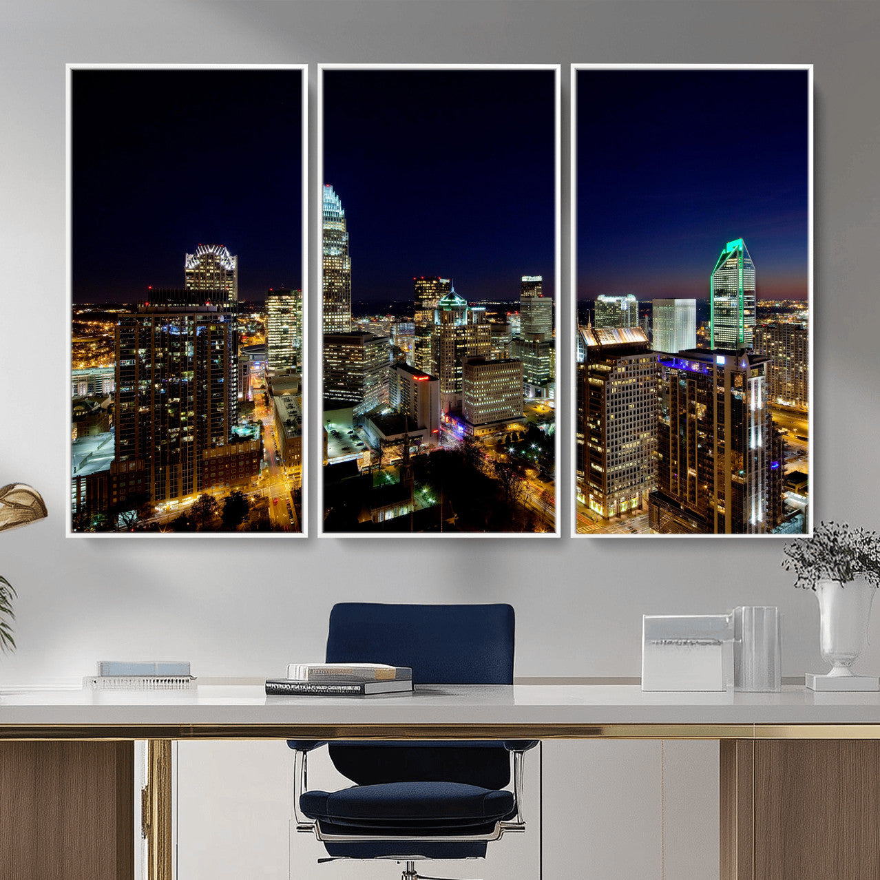47163738-MGV-CV-36X24 - Atlanta Skyline Wall Art Canvas Print, Atlanta Downtown Night Cityscape Print for Modern Urban Wall Decor