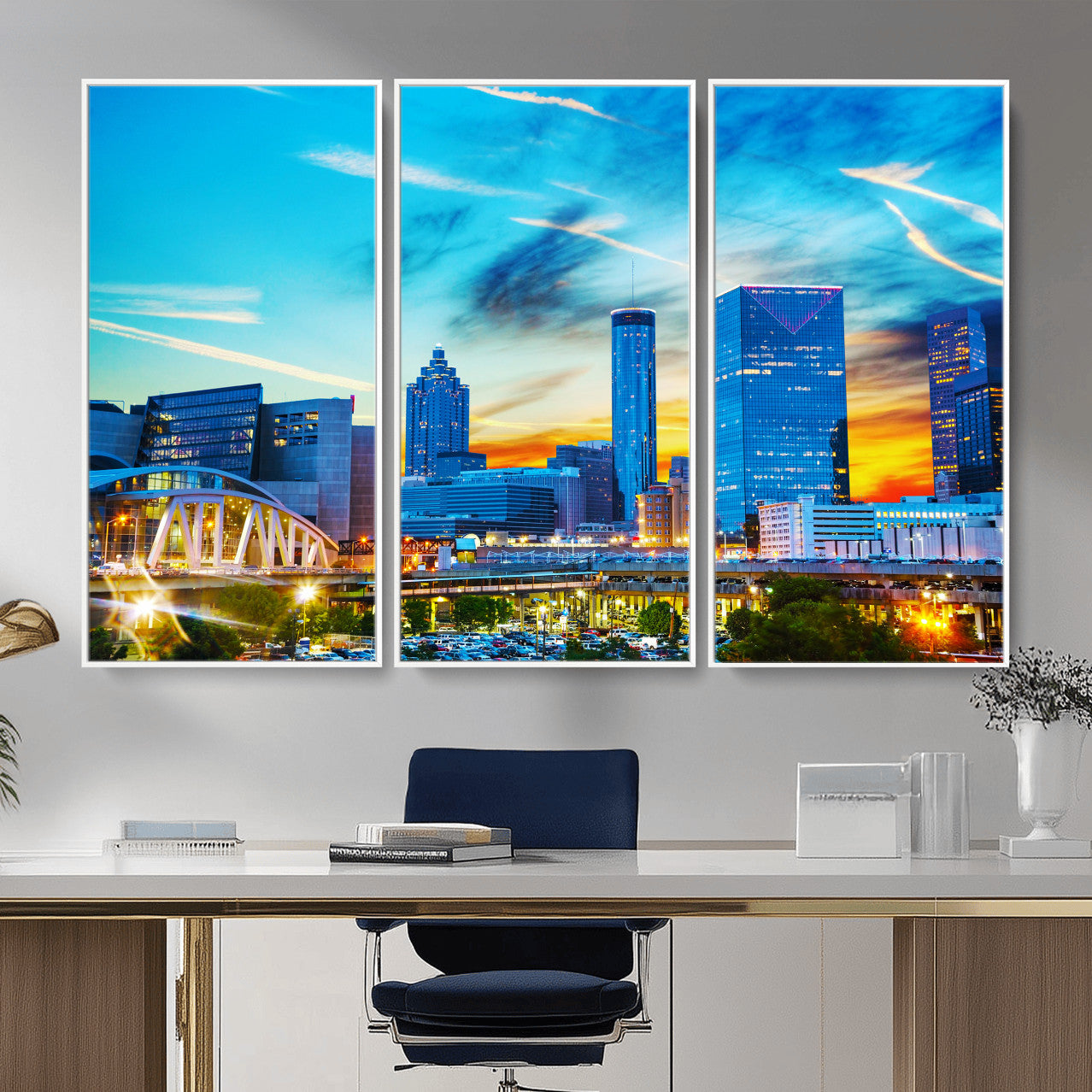 23097797-MGV-CV-36X24 - Atlanta Skyline Wall Art Canvas Print, Atlanta Downtown Night Cityscape Print for Modern Urban Wall Decor