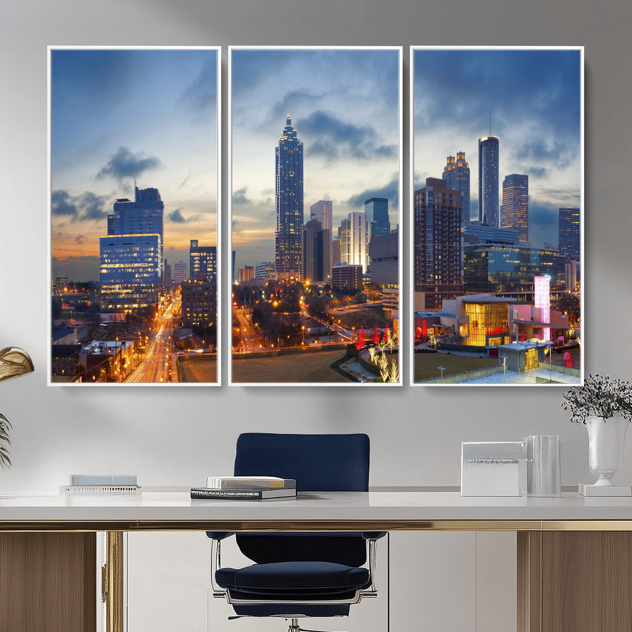 18461309-MGV-CV-36X24 - Atlanta Skyline Wall Art Canvas Print, Atlanta Downtown Night Cityscape Print for Modern Urban Wall Decor