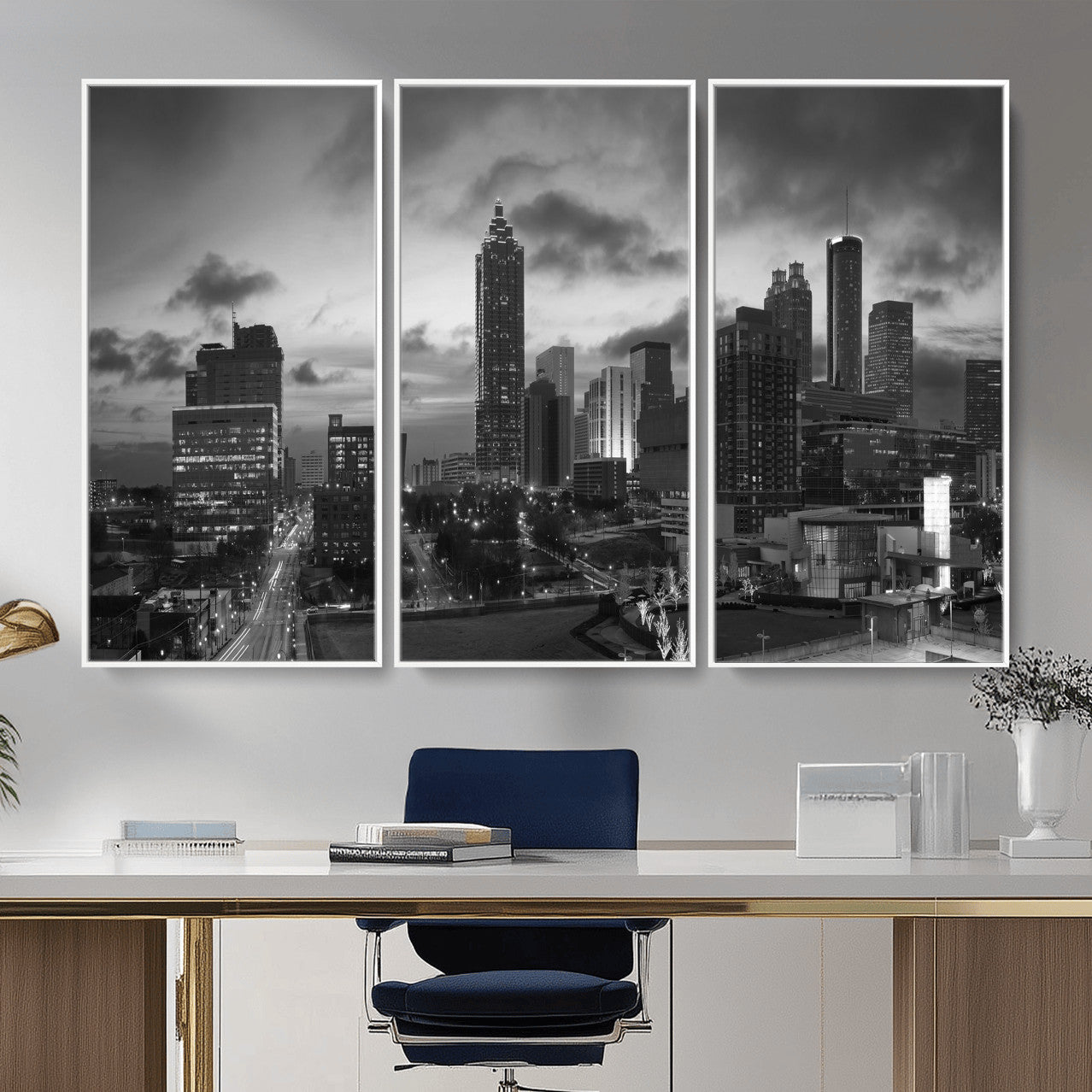 91959506-MGV-CV-36X24 - Atlanta Skyline Wall Art Canvas Print, Atlanta Downtown Night Cityscape Print for Modern Urban Wall Decor