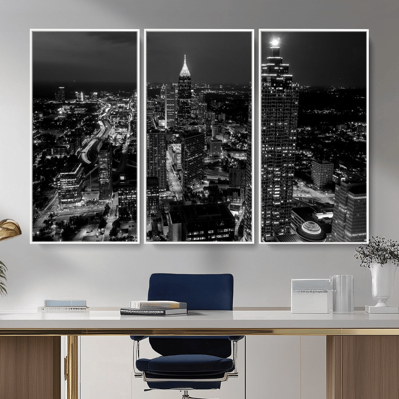 56773510-MGV-CV-36X24 - Atlanta Skyline Wall Art Canvas Print, Atlanta Downtown Night Cityscape Print for Modern Urban Wall Decor