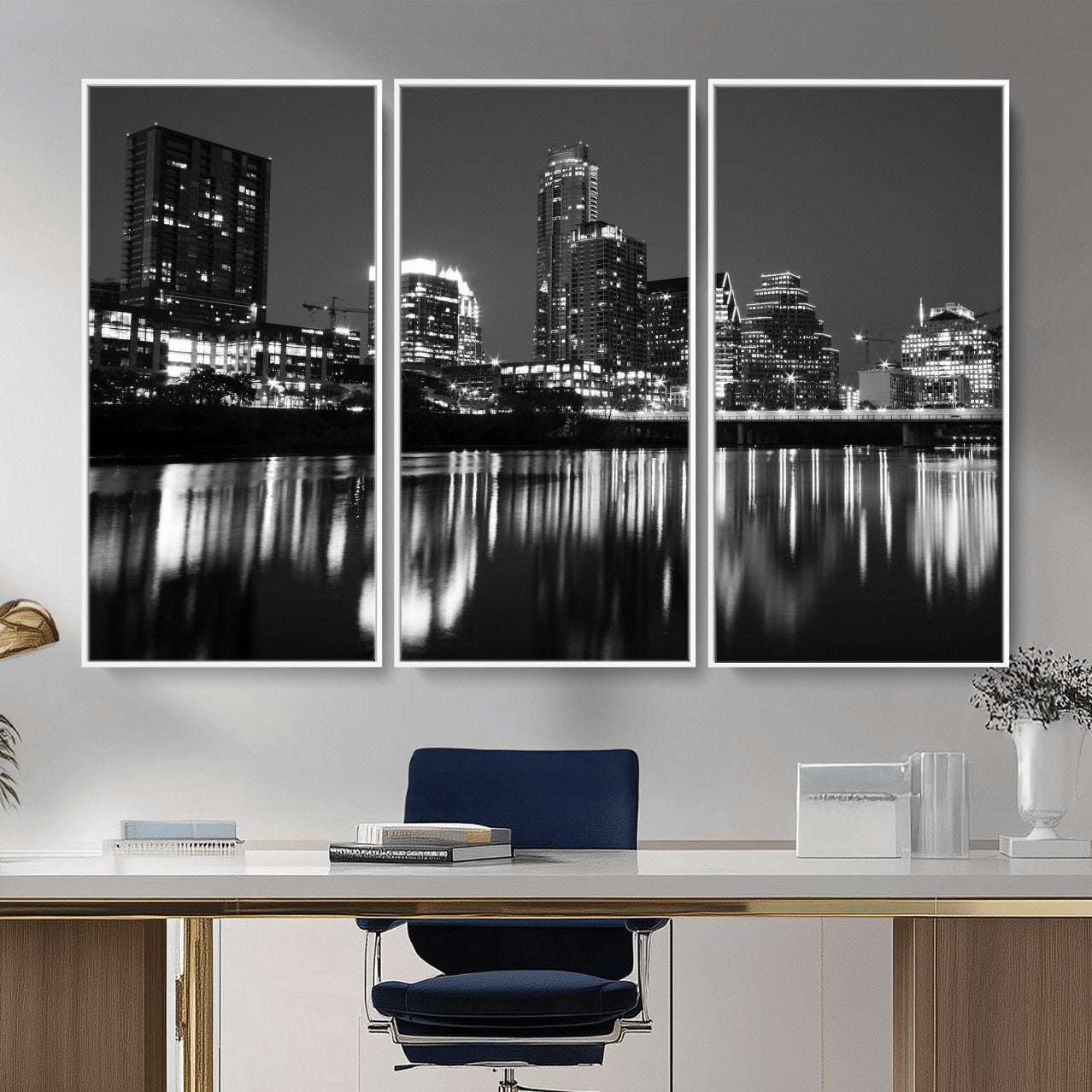 38129554-MGV-CV-36X24 - Austin Skyline Wall Art Canvas Print, Austin Downtown Night Cityscape Print for Modern Urban Wall Decor