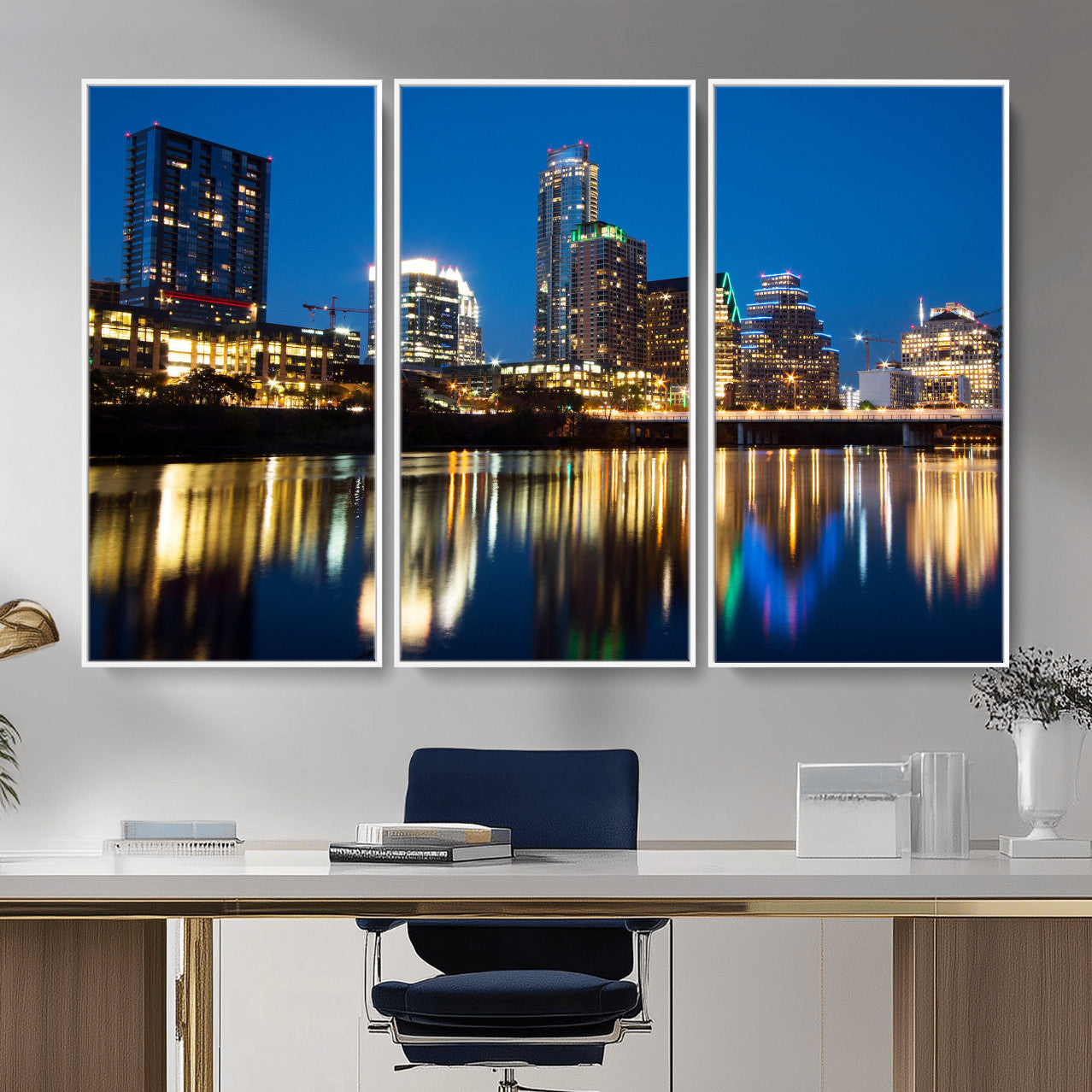 21916206-MGV-CV-36X24 - Austin Skyline Wall Art Canvas Print, Austin Downtown Night Cityscape Print for Modern Urban Wall Decor