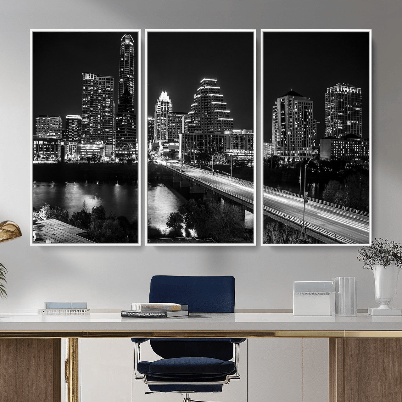 37531750-MGV-CV-36X24 - Austin Skyline Wall Art Canvas Print, Austin Downtown Night Cityscape Print for Modern Urban Wall Decor