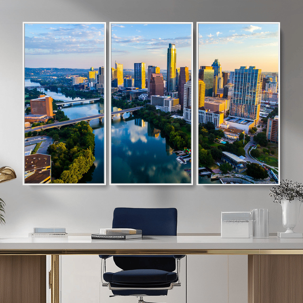 33675326-MGV-CV-36X24 - Austin Skyline Wall Art Canvas Print, Austin Downtown Night Cityscape Print for Modern Urban Wall Decor