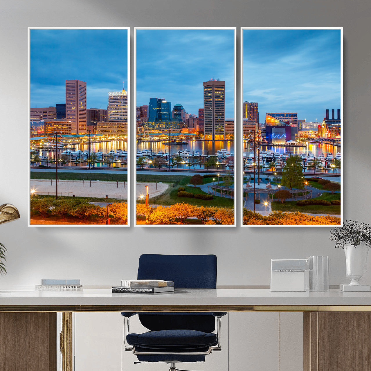 78635089-MGV-CV-36X24 - Baltimore Skyline Wall Art Canvas Print, Baltimore Downtown Night Cityscape Print for Modern Urban Wall Decor