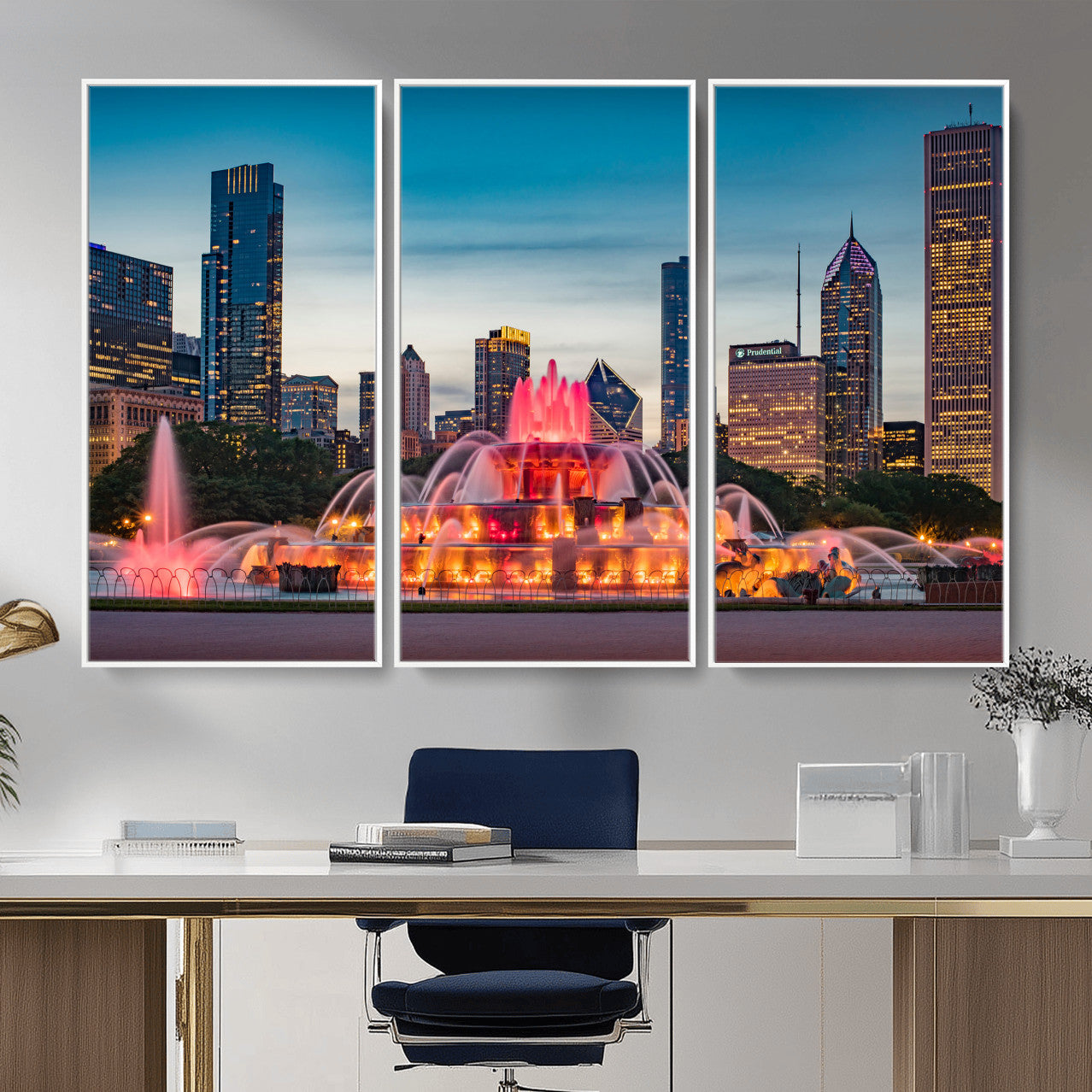 46805285-MGV-CV-36X24 - Chicago Wall Art Canvas Print, Chicago City Downtown Night Cityscape Print for Modern Urban Wall Decor
