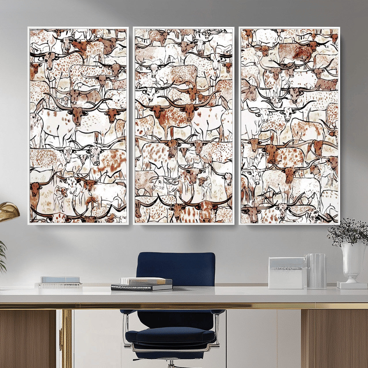 71869761-MGV-CV-36X24 - Farmhouse Animals Wall Art Canvas Print - Abstract Farm Animal Drawing Mid-Century Wall Art for Cabin Decor