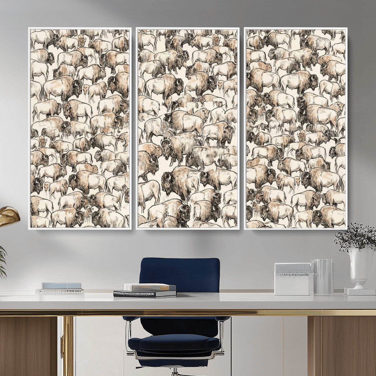 77502929-MGV-CV-36X24 - Farmhouse Animals Wall Art Canvas Print - Abstract Farm Animal Drawing Mid-Century Wall Art for Cabin Decor