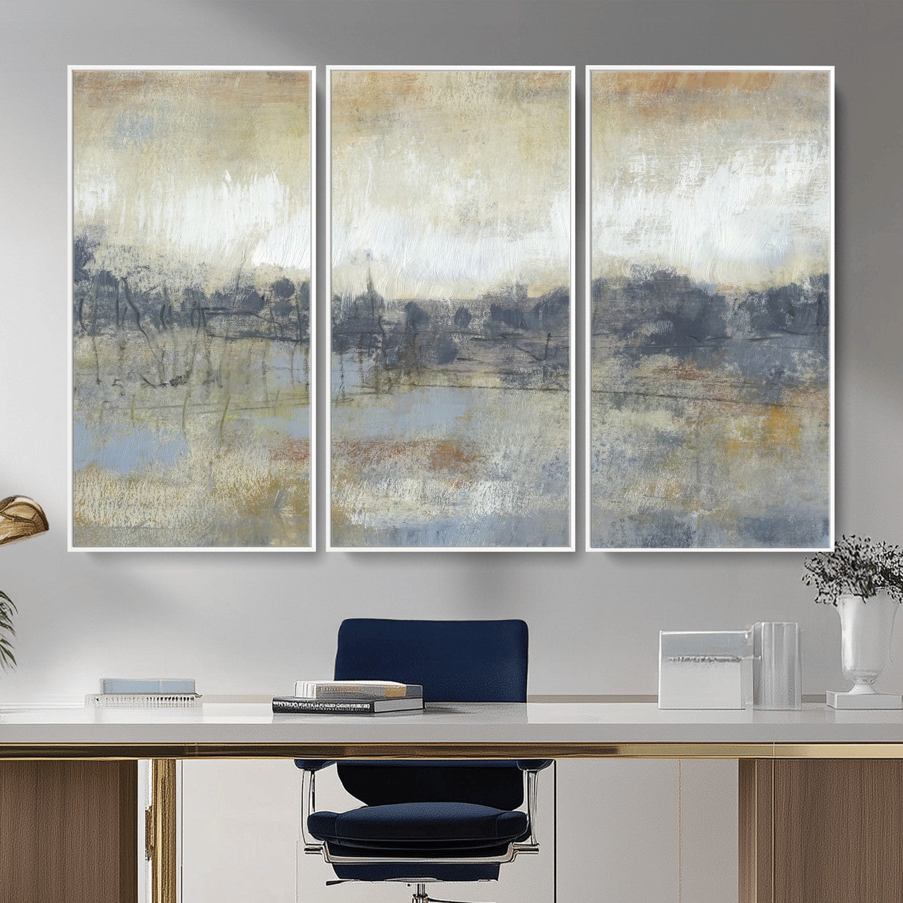 73973590-MGV-CV-36X24 - Abstract Neutral Landscape Painting Wall Art Canvas Print, Modern Minimal Texture Horizon Canvas Print, Beige Gray Contemporary Abstract Art Printing