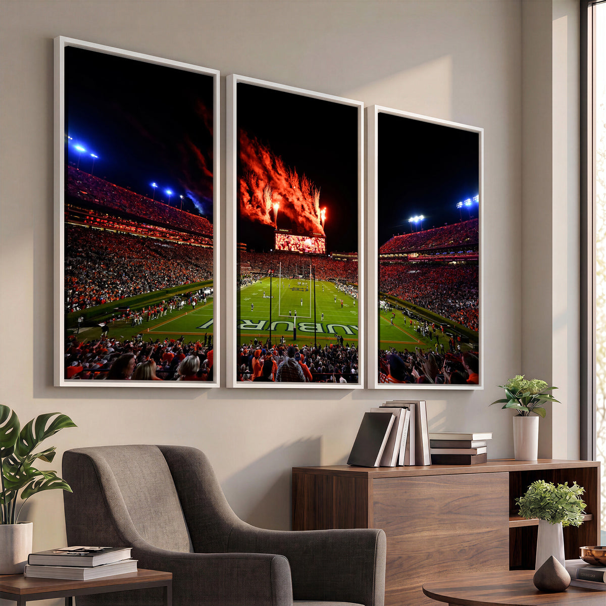 81918884-MGV-CV-36X24 - Auburn Stadium Wall Art Canvas Print, College Football Night Game Crowd, Jordan Hare Stadium Artwork