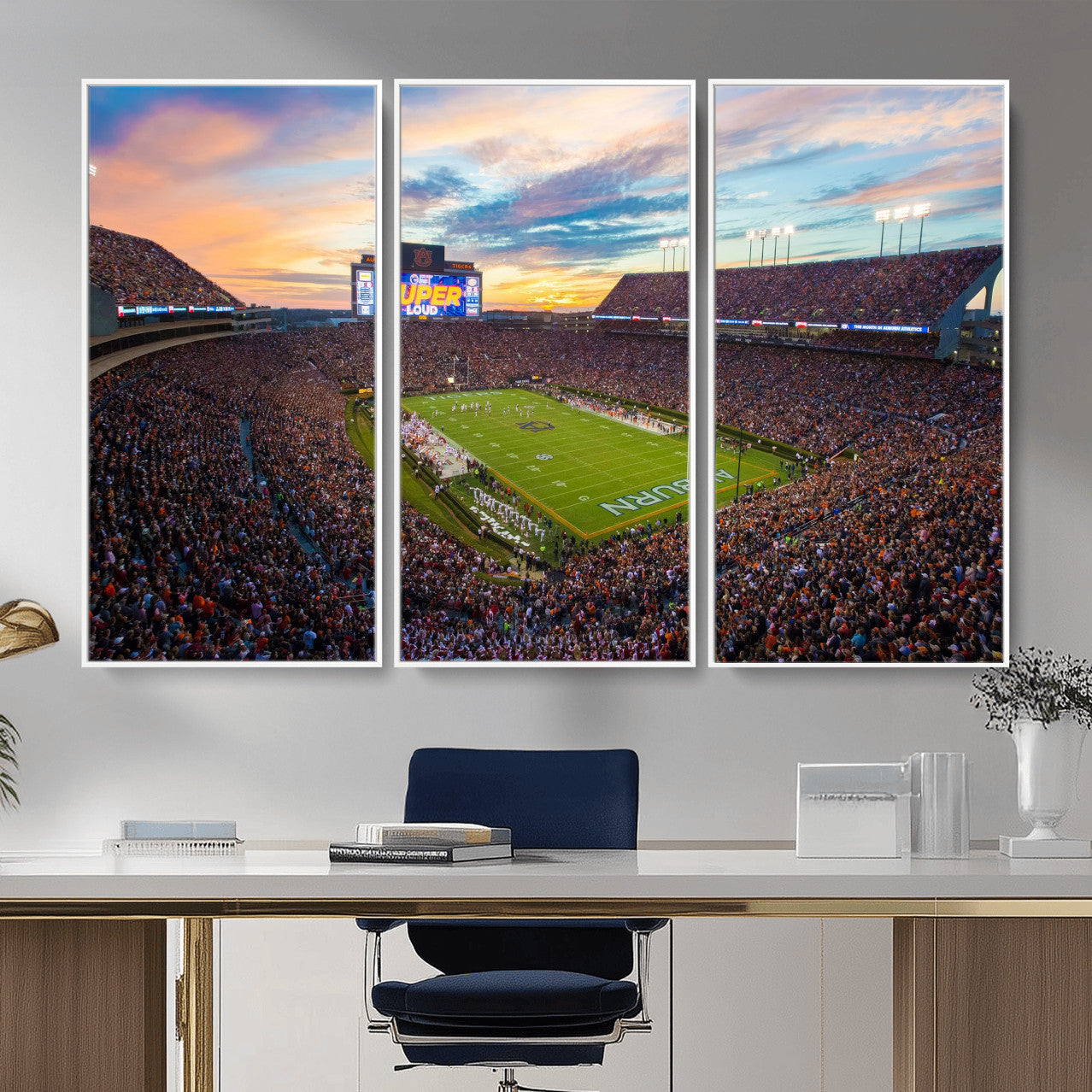 75203764-MGV-CV-36X24 - Auburn Stadium Sunset Wall Art Canvas Print, Jordan Hare Stadium Game Day Crowd, Auburn Tigers Football Artwork