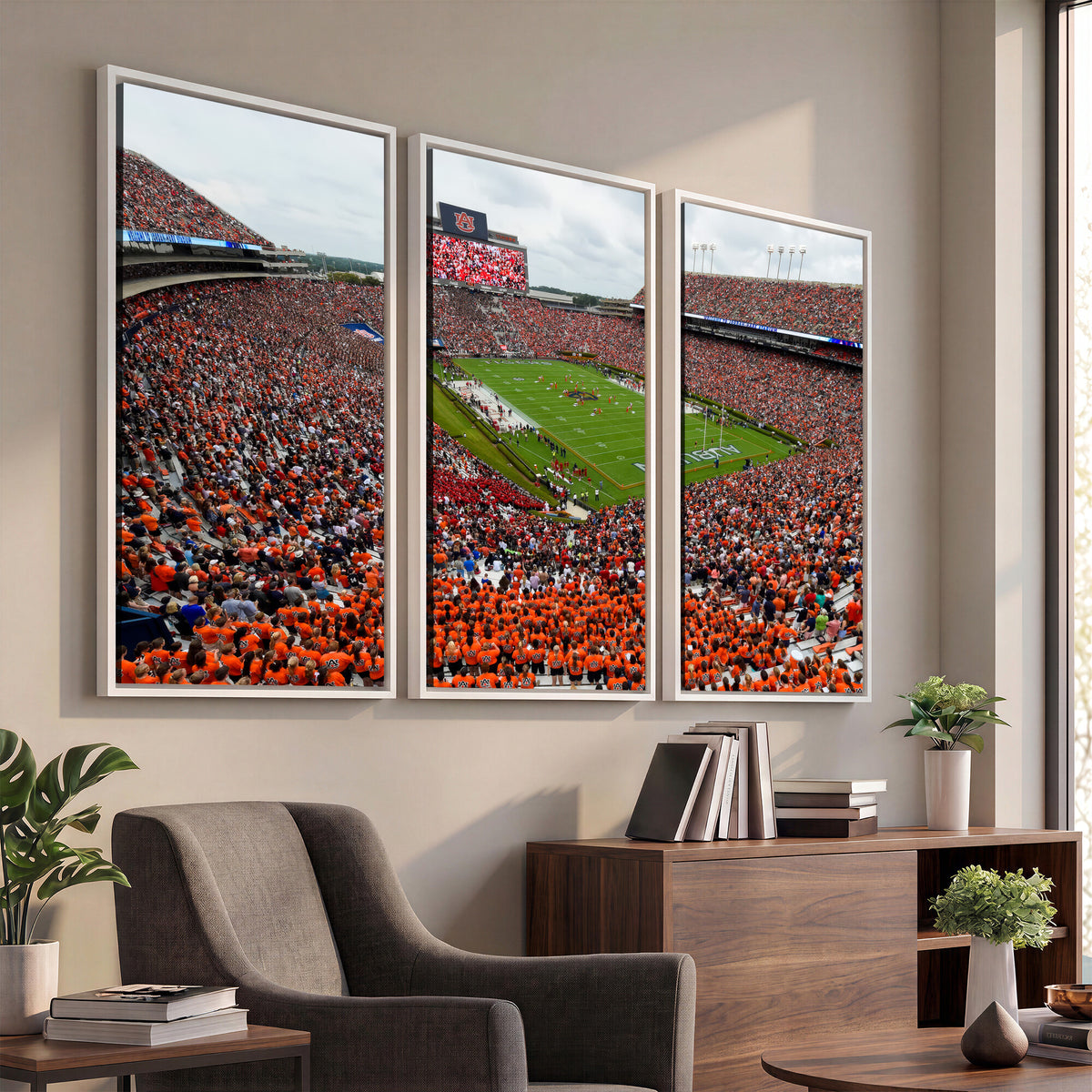 82562490-MGV-CV-36X24 - Auburn Stadium Sunset Wall Art Canvas Print, Jordan Hare Stadium Game Day Crowd, Auburn Tigers Football Artwork