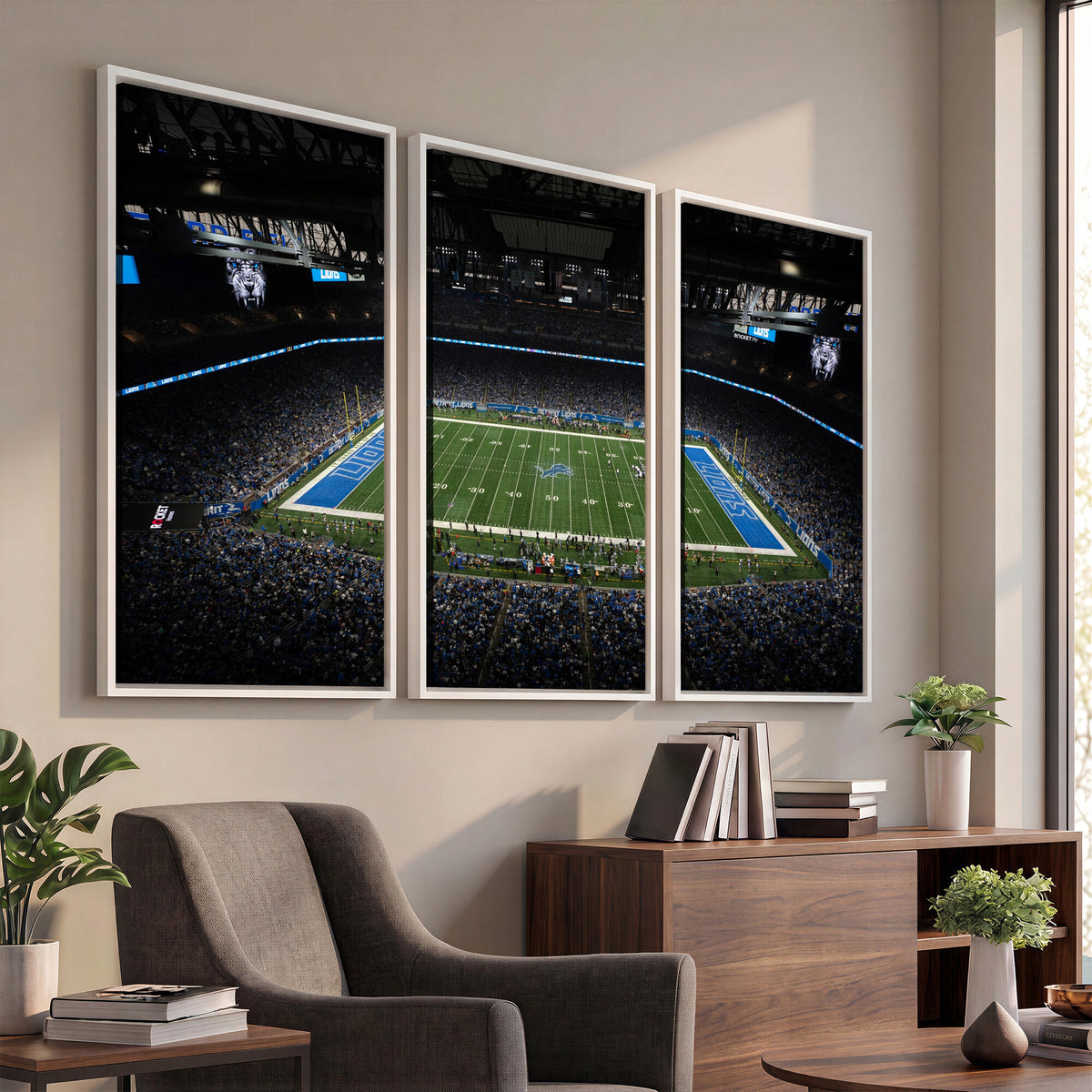 16709602-MGV-CV-36X24 - Detroit Lions Stadium Wall Art Canvas Print, Football Field Panorama