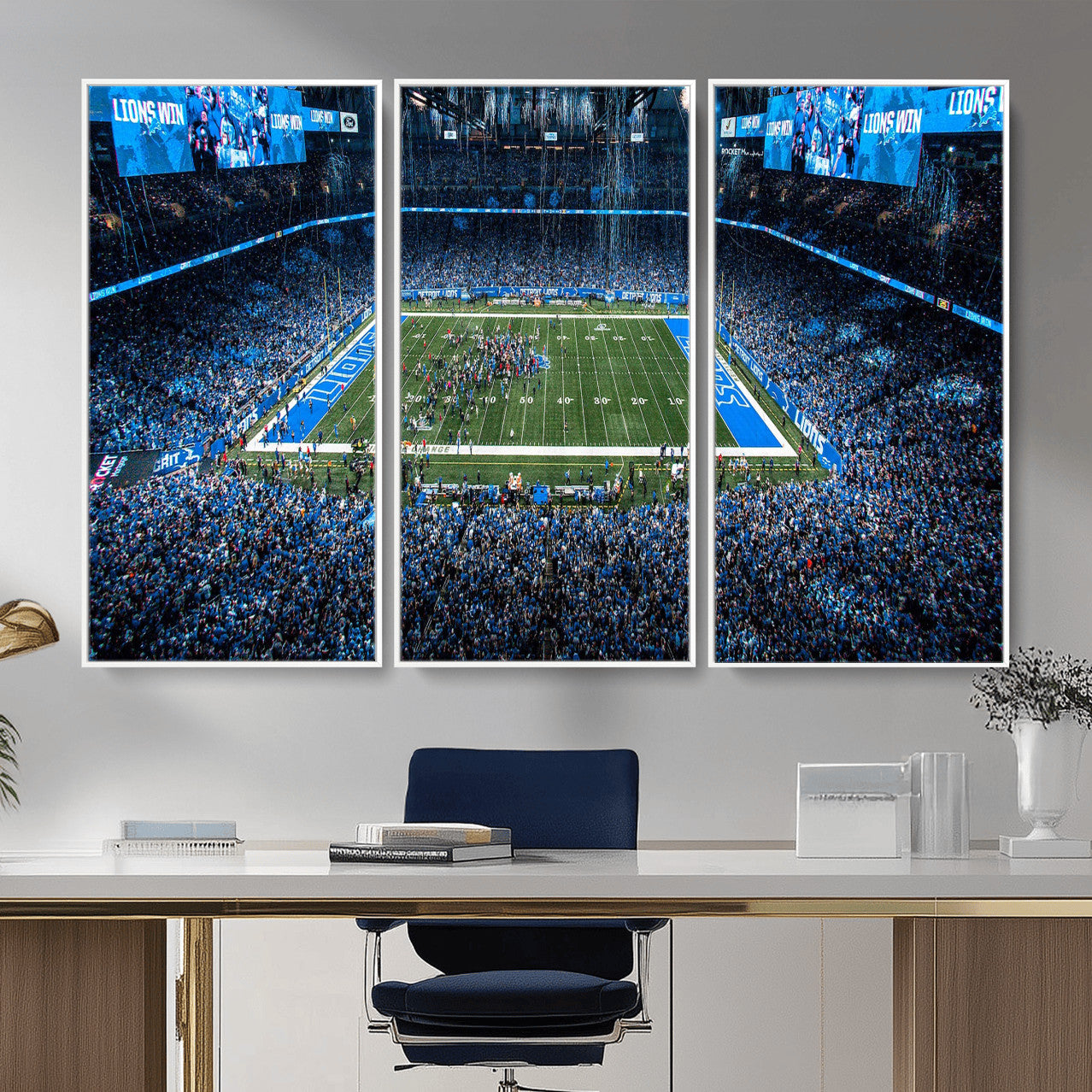 80882005-MGV-CV-36X24 - Detroit Lions Stadium Wall Art Canvas Print, Football Field Panorama Artwork, NFL Game Night Stadium Decor