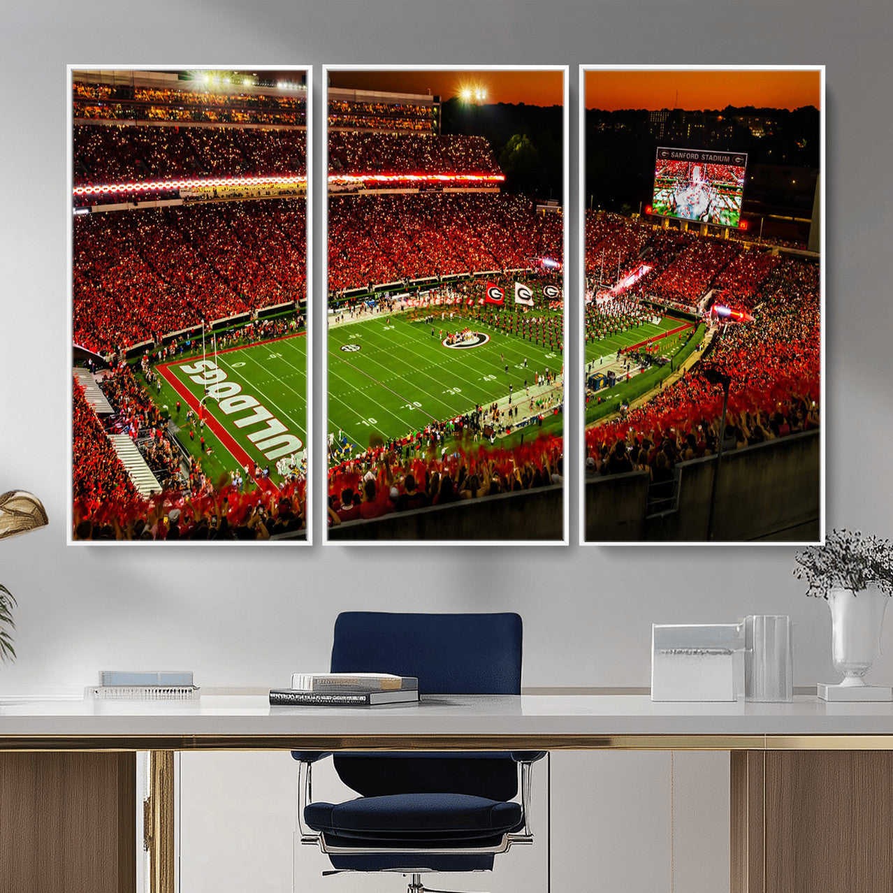 48894104-MGV-CV-36X24 - Georgia Bulldogs Stadium Wall Art Canvas Print, Sanford Stadium Night Game Panorama, College Football Crowd Wall Decor
