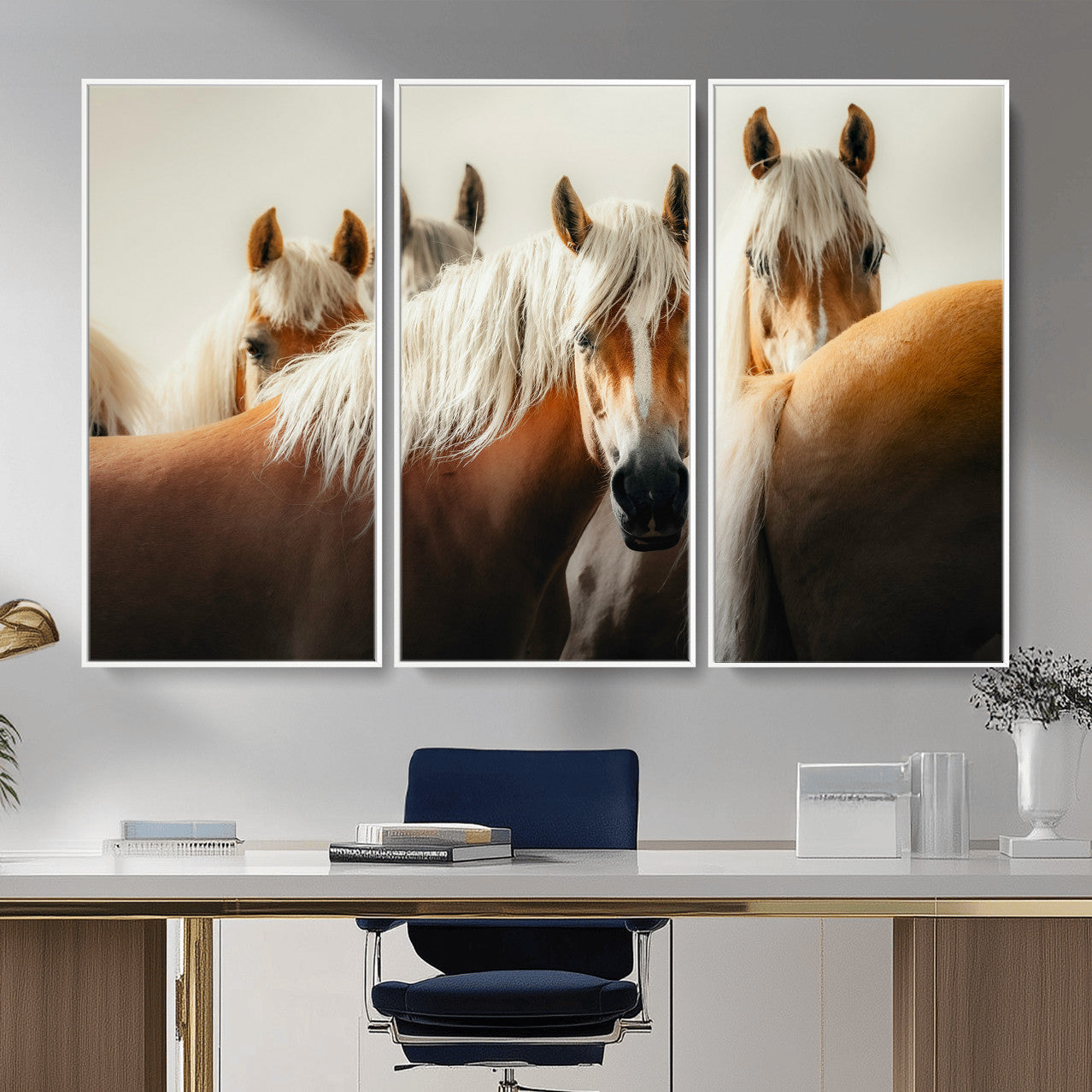 71904941-MGV-CV-36X24 - Wild Horse Herd Wall Art Canvas Print, Natural Horse Portrait Nature Wall Decor for Living Room and Office