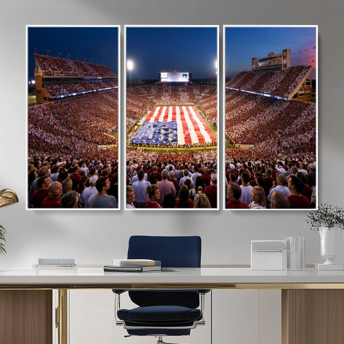59917418-MGV-CV-36X24 - Oklahoma Memorial Stadium Wall Art Canvas Print | Oklahoma Sooners Football Artwork for Home, Office, and Sports Room Decor
