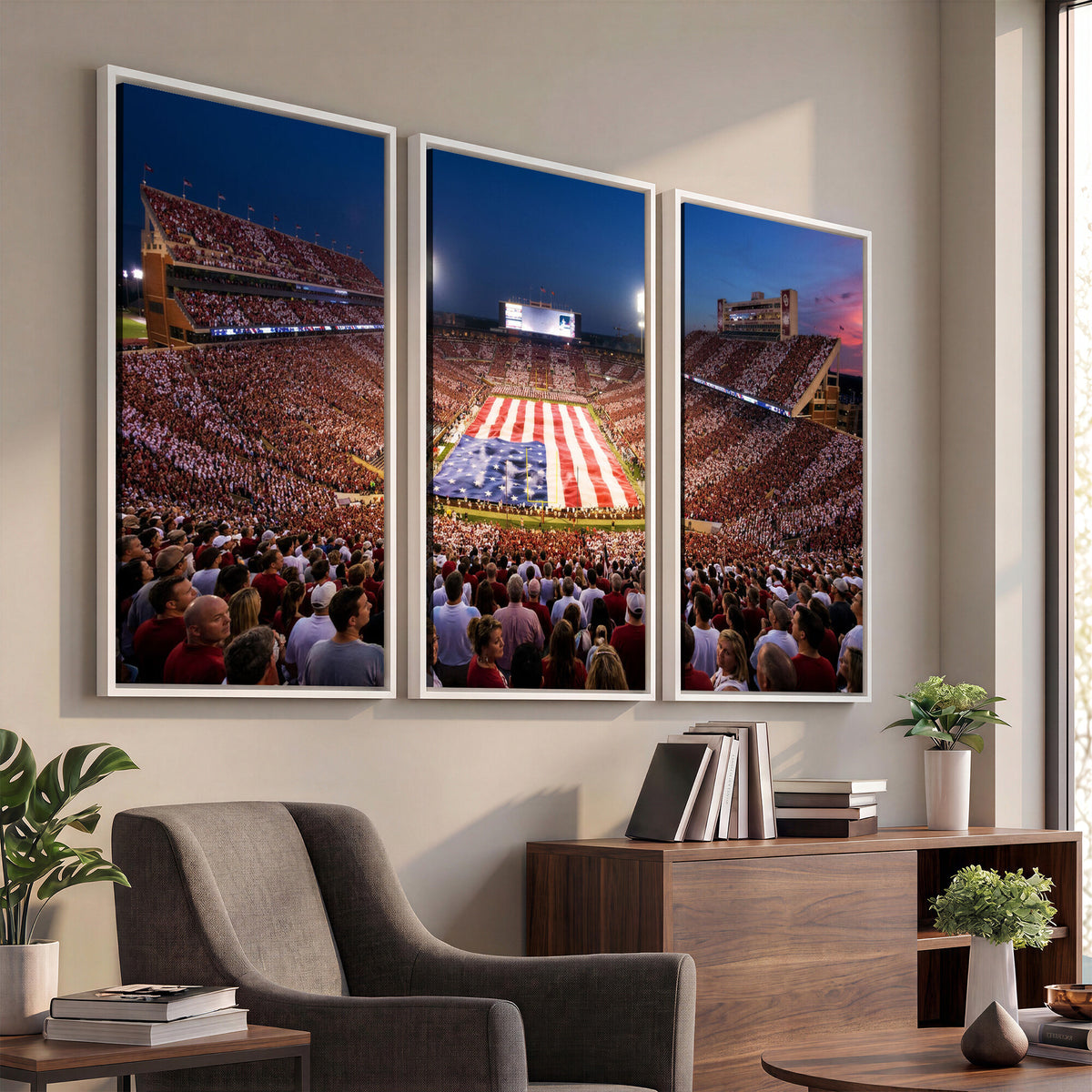 59917418-MGV-CV-36X24 - Oklahoma Memorial Stadium Wall Art Canvas Print | Oklahoma Sooners Football Artwork for Home, Office, and Sports Room Decor