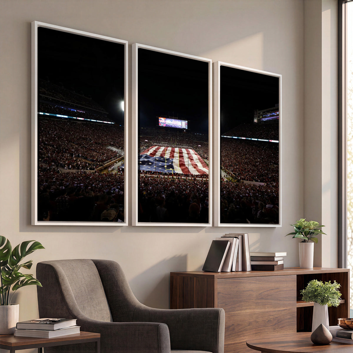 98418189-MGV-CV-36X24 - Oklahoma Memorial Stadium Wall Art Canvas Print – Oklahoma Sooners Football Artwork for Home, Office, and Sports Room Decor