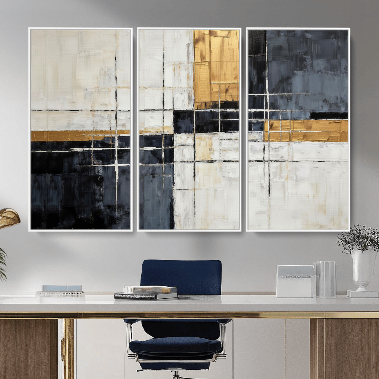 78975677-MGV-CV-36X24 - Gold Abstract Wall Art Canvas Print, Modern Luxury Geometric Painting Wall Decor for Living Room and Office