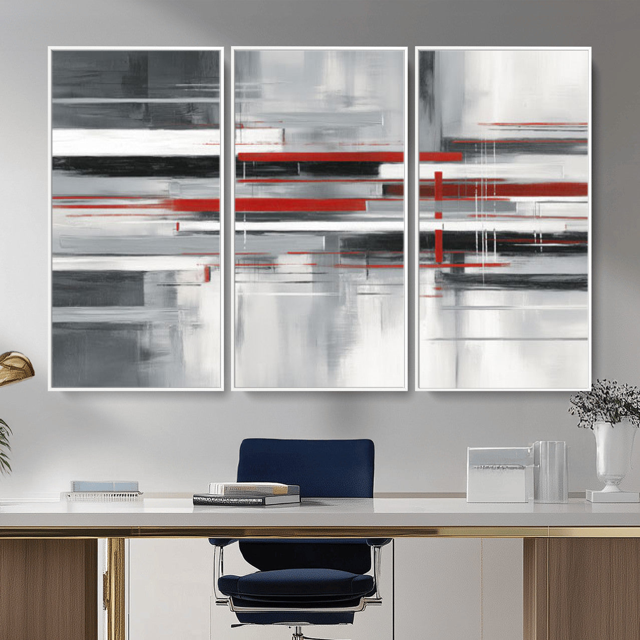 62640681-MGV-CV-36X24 - Gray Red Abstract Wall Art Canvas Print, Modern Abstract Canvas Wall Decor for Contemporary Living Room and Office