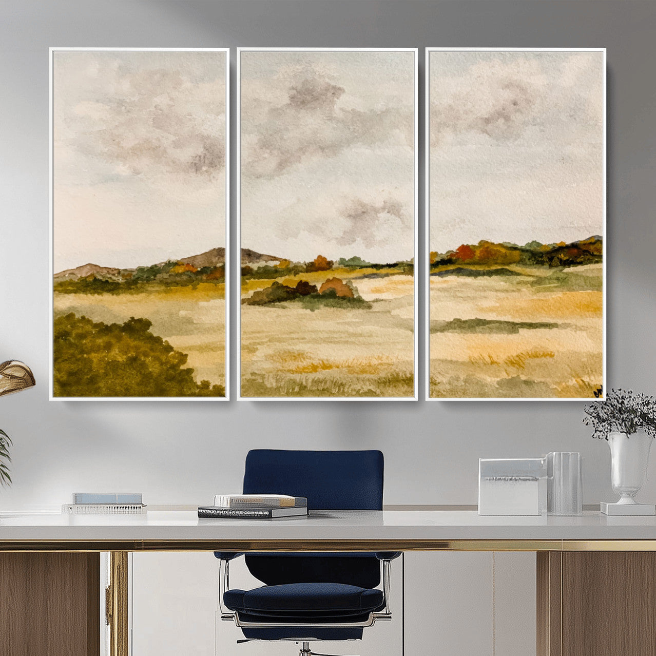 94151004-MGV-CV-36X24 - Watercolor Abstract Countryside Wall Art Canvas Print, Neutral Pastoral Landscape Painting Wall Decor for Modern Farmhouse Interiors